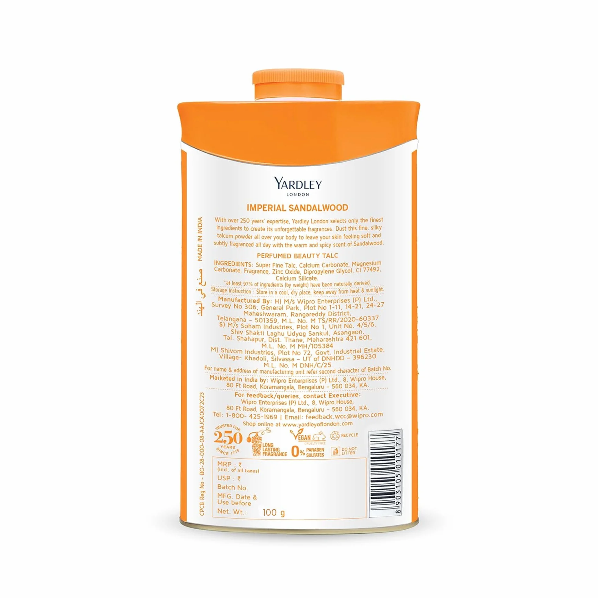 Yardley London Perfumed Talc Sandalwood 100g