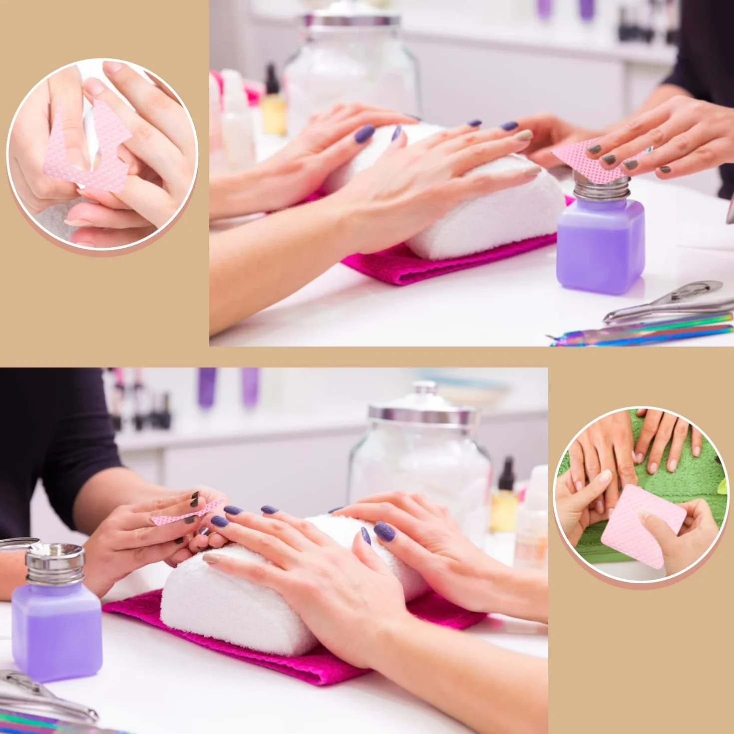 Coton Ongles Gel Non Pelucheux 300pcs, Cleaner Degraissant Lingettes Vernis Semi Permanent Rose