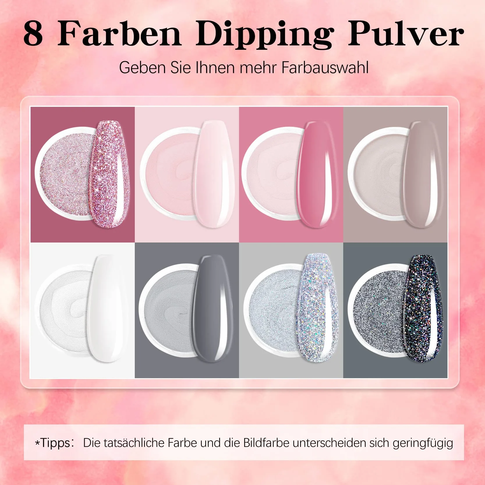 Set Dip Powder Poudre 8 Couleurs Lot de Poudre Acrylique pour Ongles avec Dipping Powder French Nails Kit Nude Rosa Gris Kits de Trempage pour Manucure