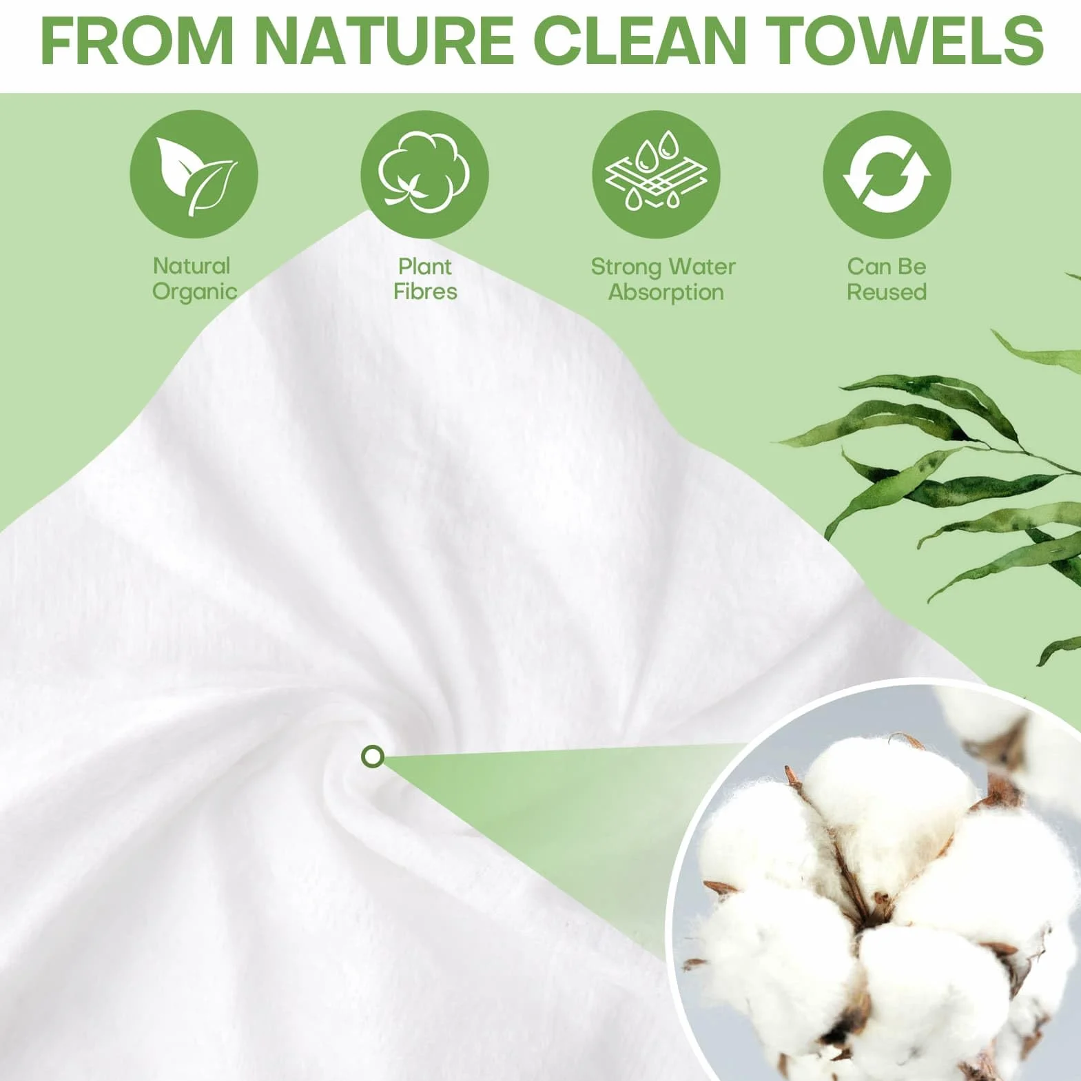 Serviette Compressée Biodégradable Jetable, Lingettes Ultra-douce, Mini Chiffons Absorbant, Torchon Voyage 100 Unité Vert