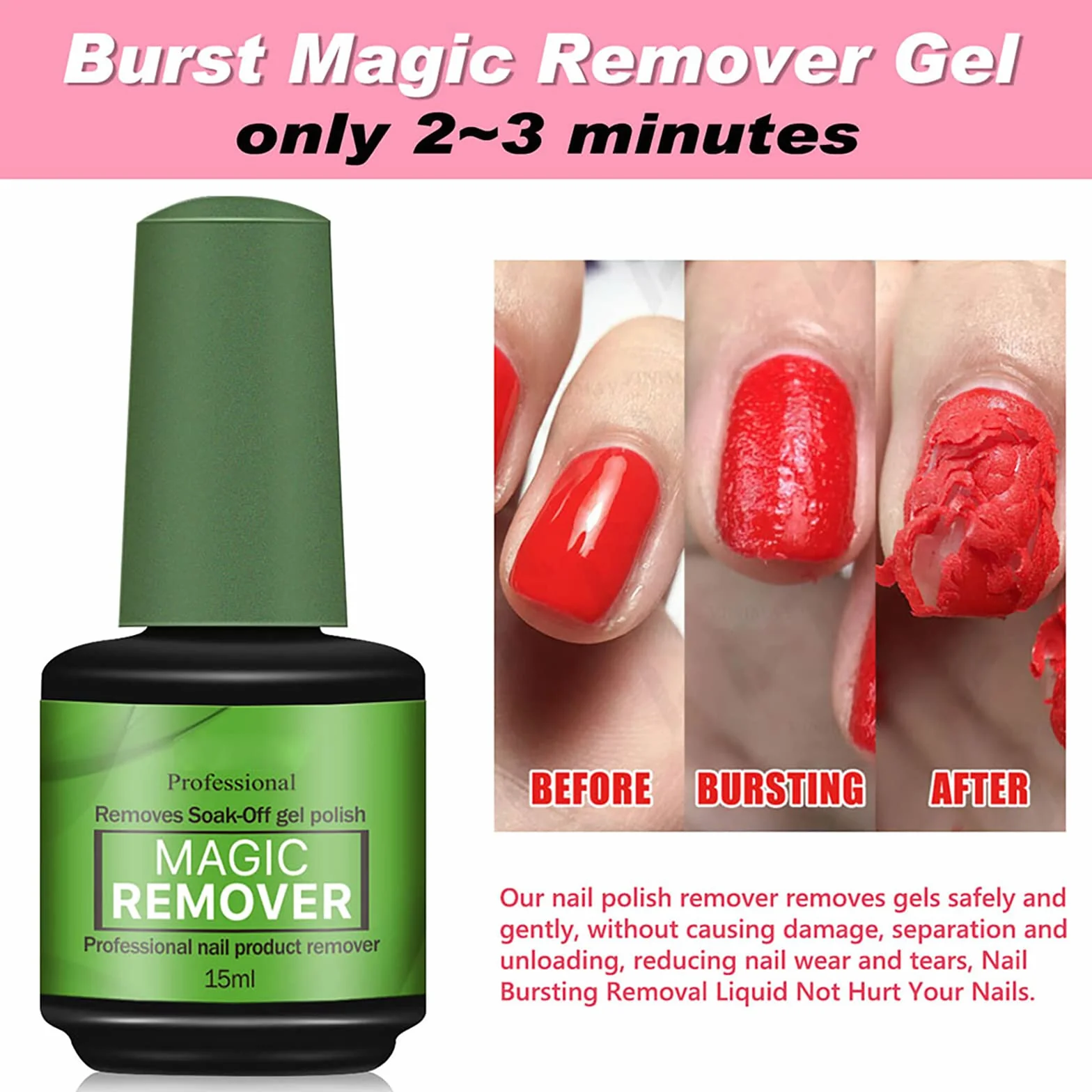 Dissolvant de Vernis à Ongles en Gel 15 ml, Magie Remover Vernis Professionnel