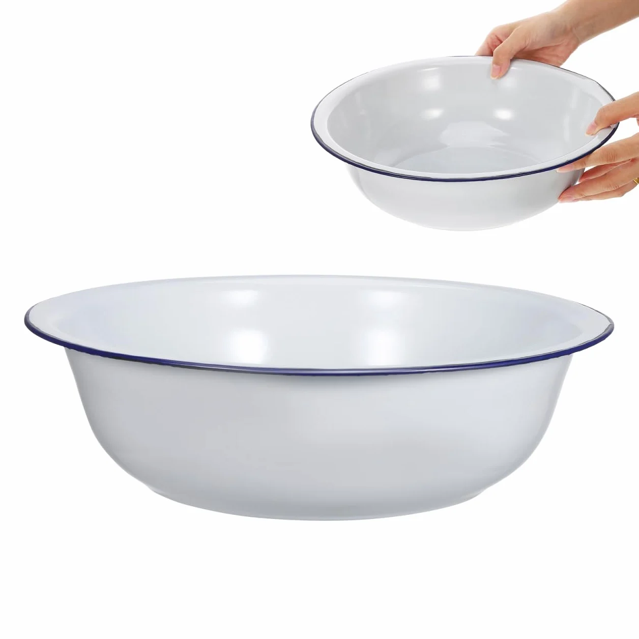 Healaved Bassin Pied Émail Vintage 30cm Pour Bain De Pied Spa Maison | Lavabo Pieds Multifonction, Design Rétro Avec Bord Bleu, Bassin Résistant Pour Trempage Pieds, Pédicure Et Soin Relaxant