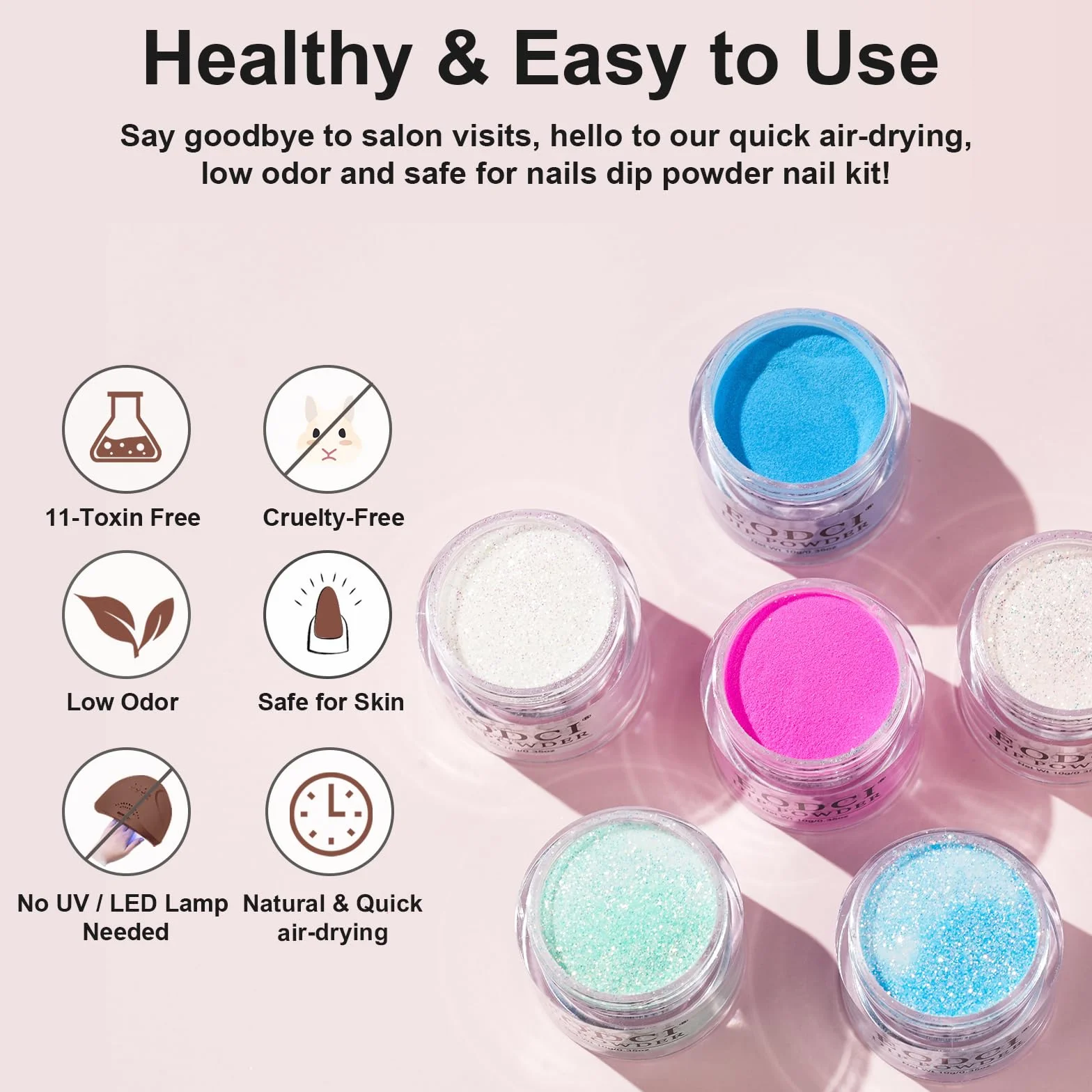 Kit de Poudre à Ongles 15Pcs, 6 Couleurs Lumineuses Bleu Rose Paillette, Poudre Acrylique avec Base Finition Activateur Pinceau, Nail Art Manucure DIY