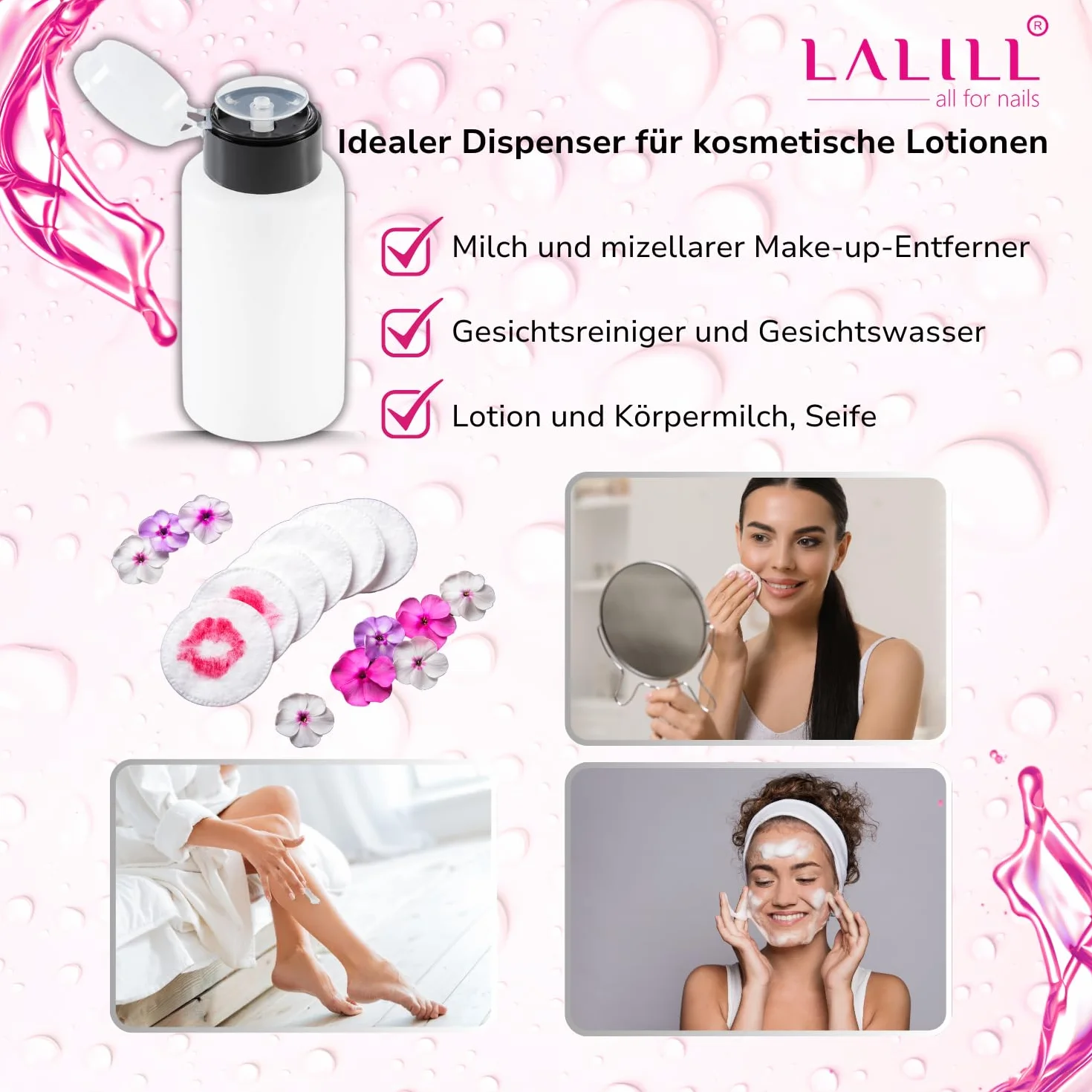 LALILL 2 Pièces Distributeur Pompe Doseur SET Flacon Pompe pour Liquides Dissolvant Vernis à Ongles 200ml