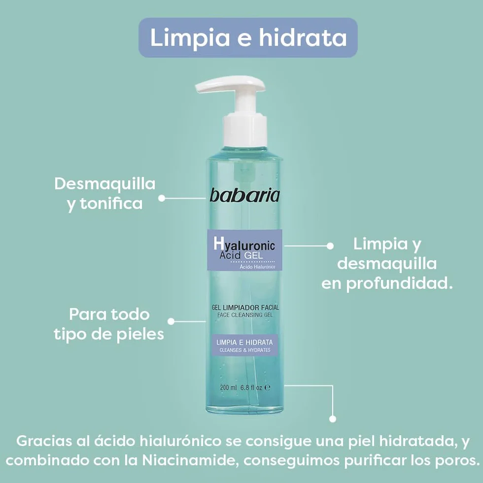 Babaria Gel Nettoyant Visage Acide Hyaluronique Niacinamide 200 ml