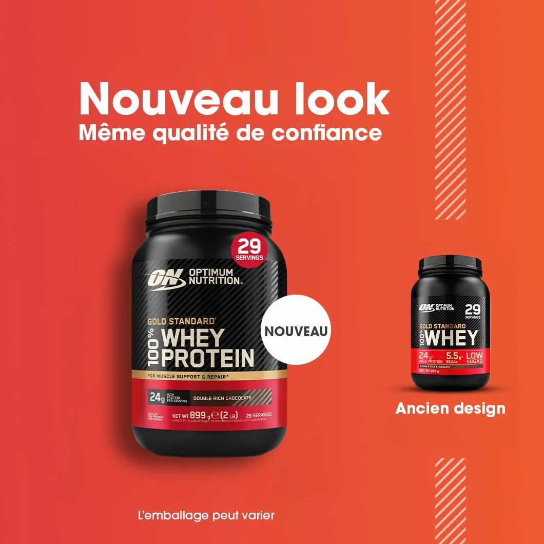 Optimum Nutrition Gold Standard 100% Whey Protéine en Poudre, Double Chocolat Riche, 899g