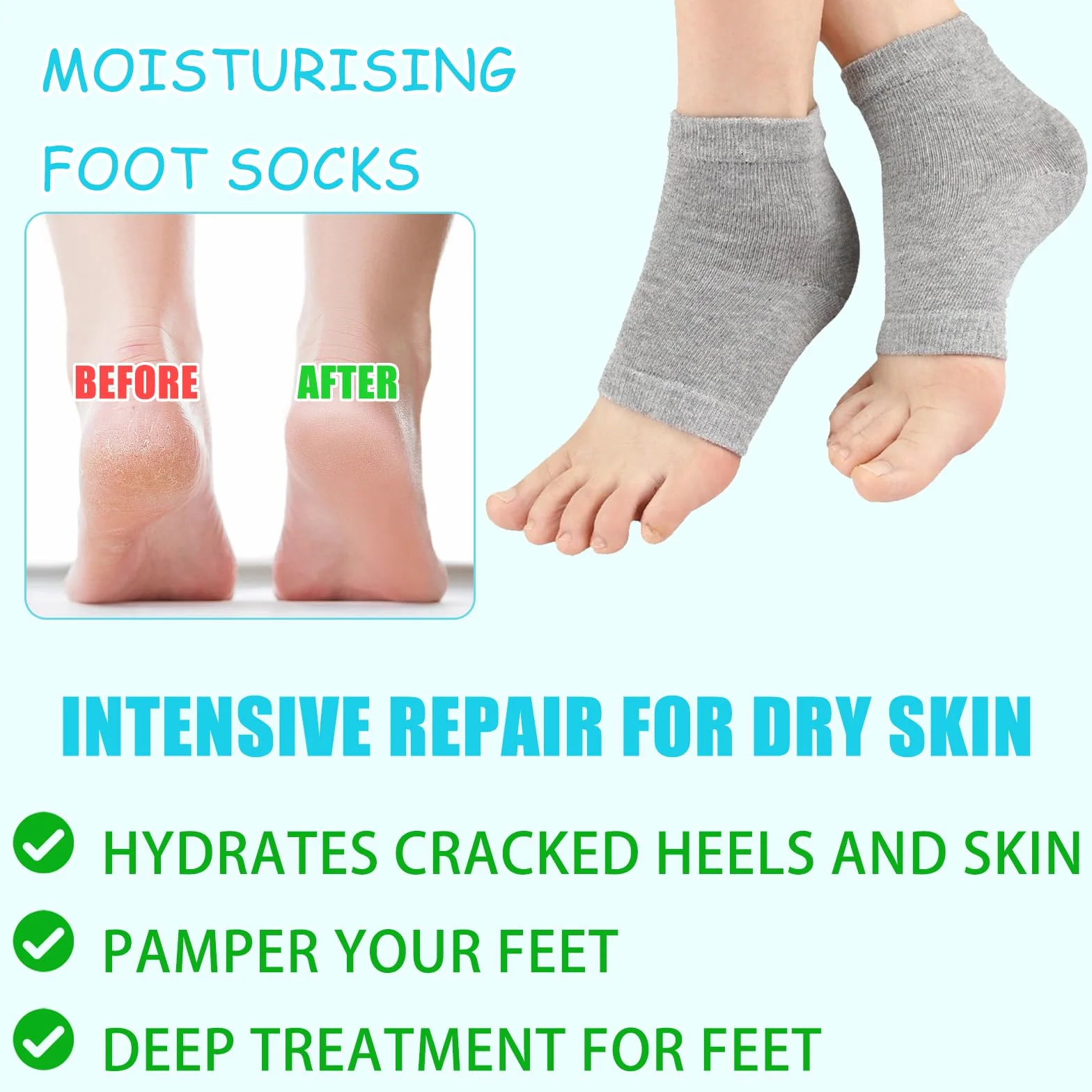 Chaussettes Hydratantes Réutilisables Talon en Gel Ventilé à Bout Ouvert Silicone Souple pour Pieds Secs et Craquelés