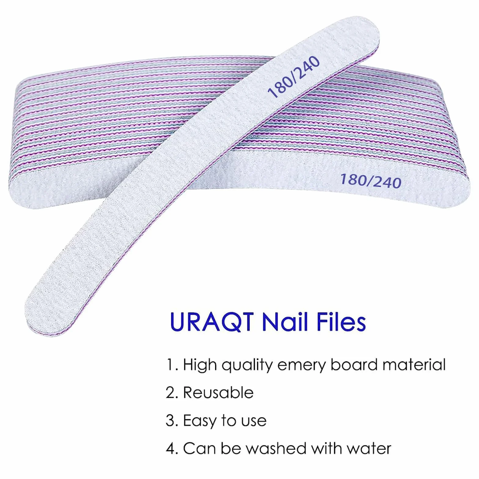 Lime à Ongles Double Face 180/240 Grain Lavable Réutilisable 15pces pour Manucure Cosmétique (Blanc)