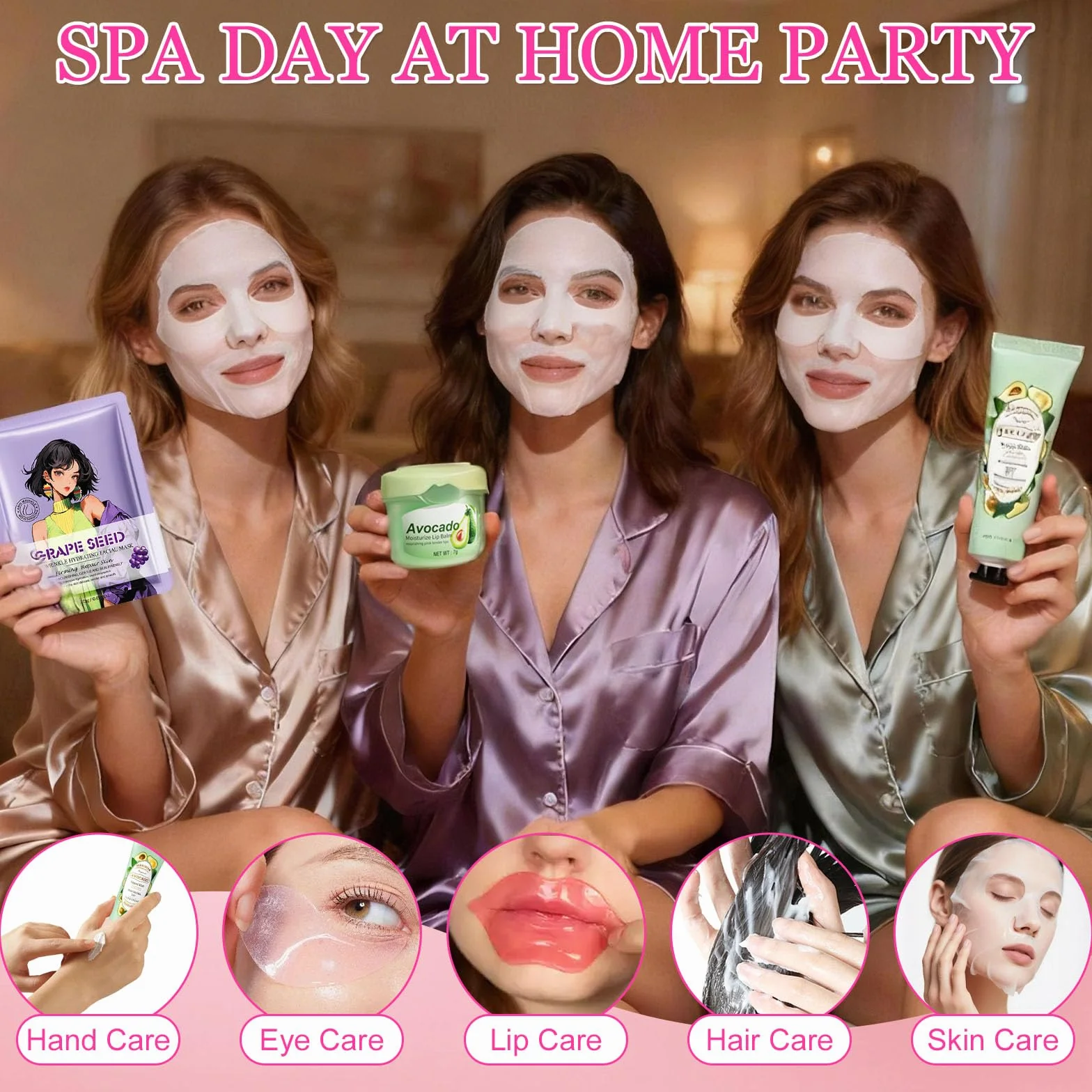 Coffret Cadeau Femme Spa 50 Pièces Bain Soins Masques Visage Patchs Yeux Crème Mains Baume Lèvres Bombes Bain Élastiques
