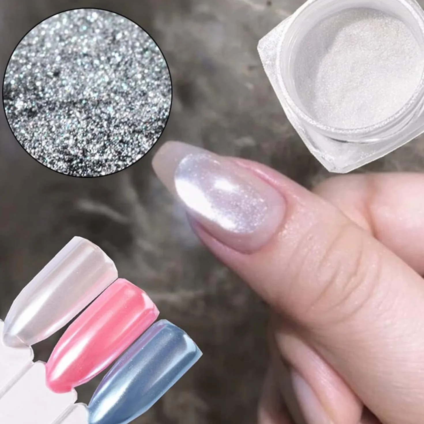 Poudre à ongles en chrome nacré blanc brillant pour nail art - Accessoire pour ongles - Poudre de pigment chromé