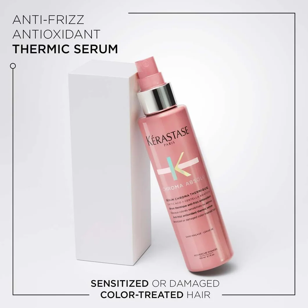 Kérastase, Chroma Absolu, Sérum Thermo-Protecteur, Hydratant & Anti-Frisottis, Sans Rinçage, Pour Cheveux Colorés Sensibilisés ou Abîmés, Sérum Chroma Thermique, 150 ml
