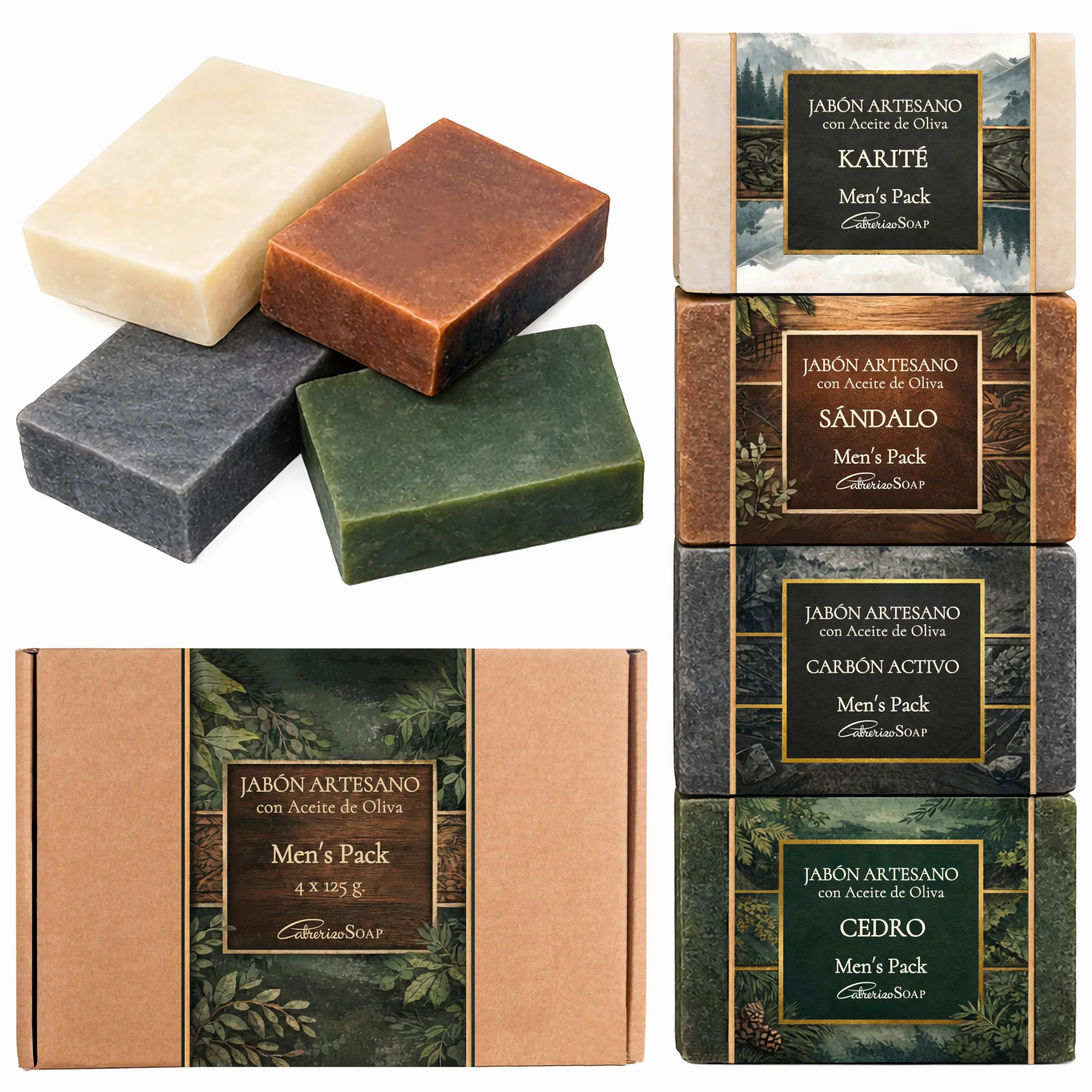Savons artisanaux avec parfum homme – Savon solide 4x125 g – Idee cadeau homme original pour anniversaire et occasions spéciales, idéal pour la routine quotidienne visage