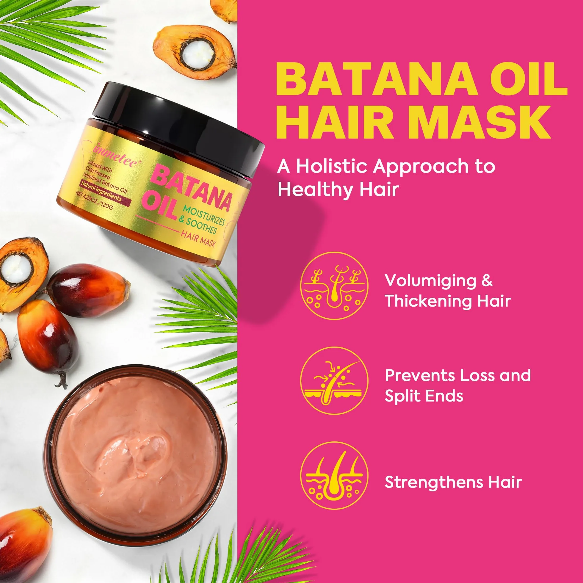 Kit huiles Batana immetee, Masque capillaire Batanas, Soin cuir chevelu cheveux secs crépus, Huile nourrissante profondeur cheveux secs colorés
