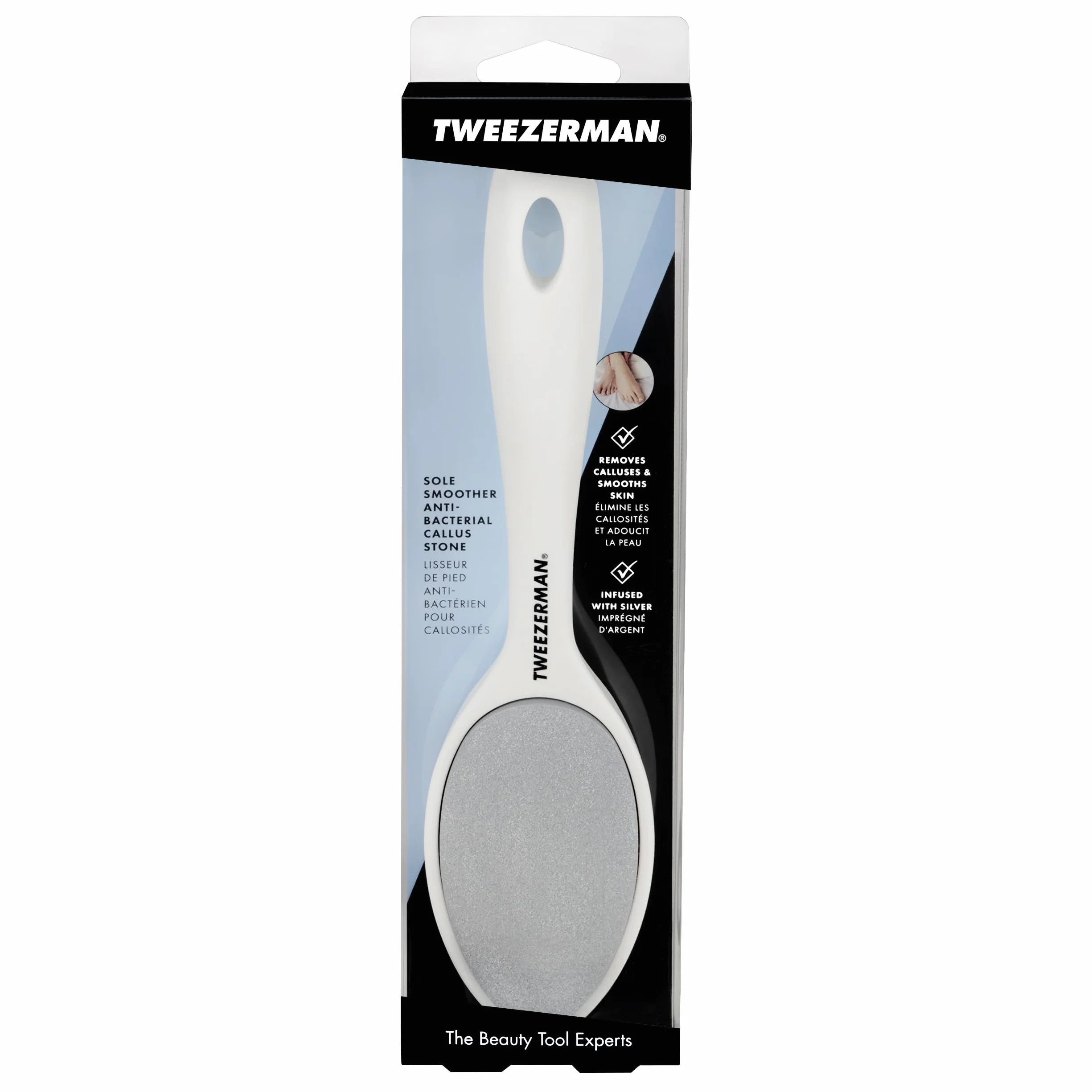 Tweezerman Outil antibactérien pour enlever les callosités - Pierre en céramique double face exfoliante et lissante pour pédicure