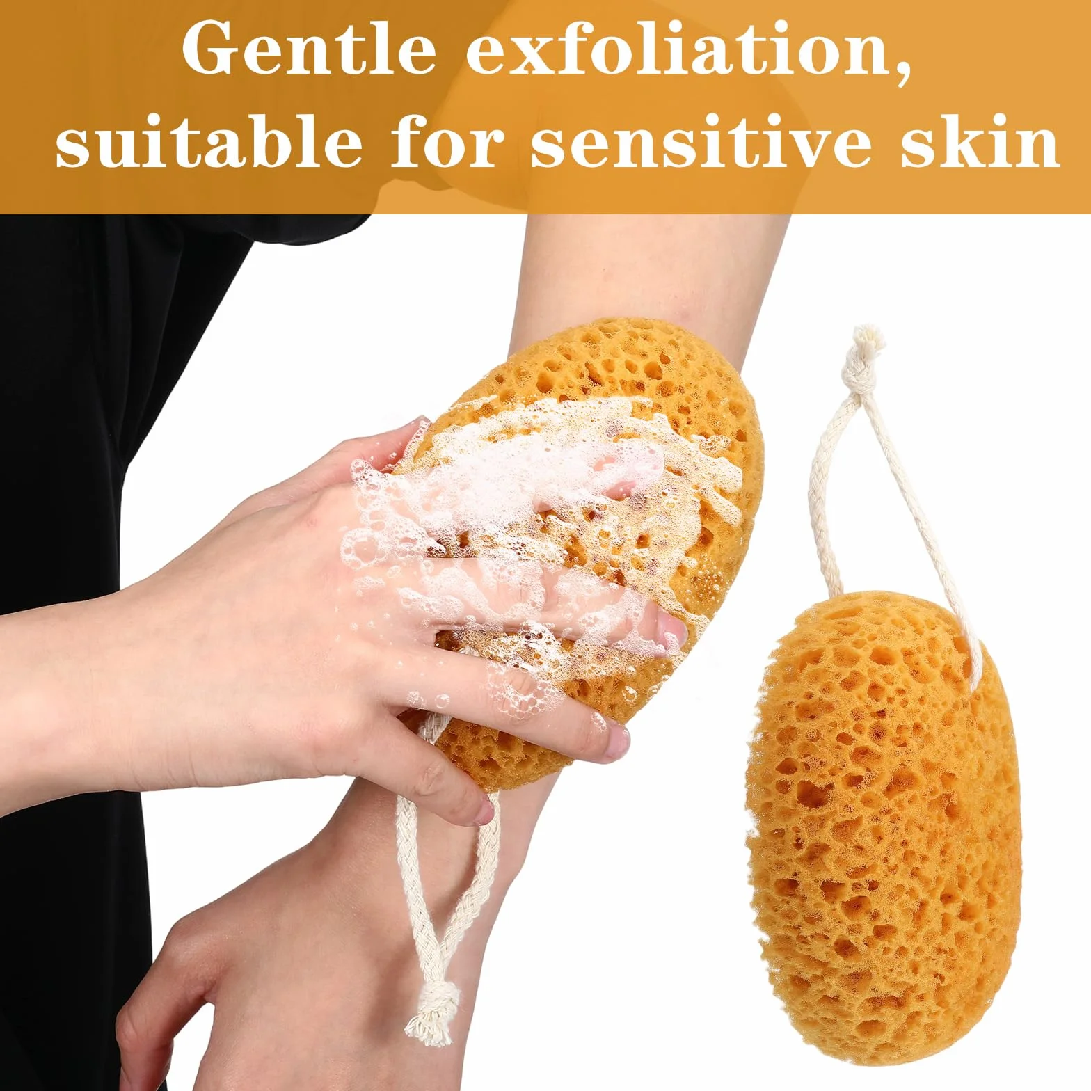 TIESOME Lot de 2 éponges de bain naturelles 15,5 cm nid d'abeille avec cordon de serrage