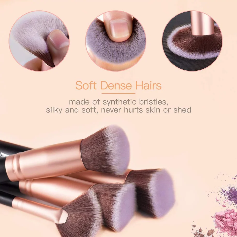 Pinceaux Maquillage Rose Doré Synthétiques 18 PCS Set pour Fond De Teint Poudre Visage Blush Concealers Ombres à Paupières