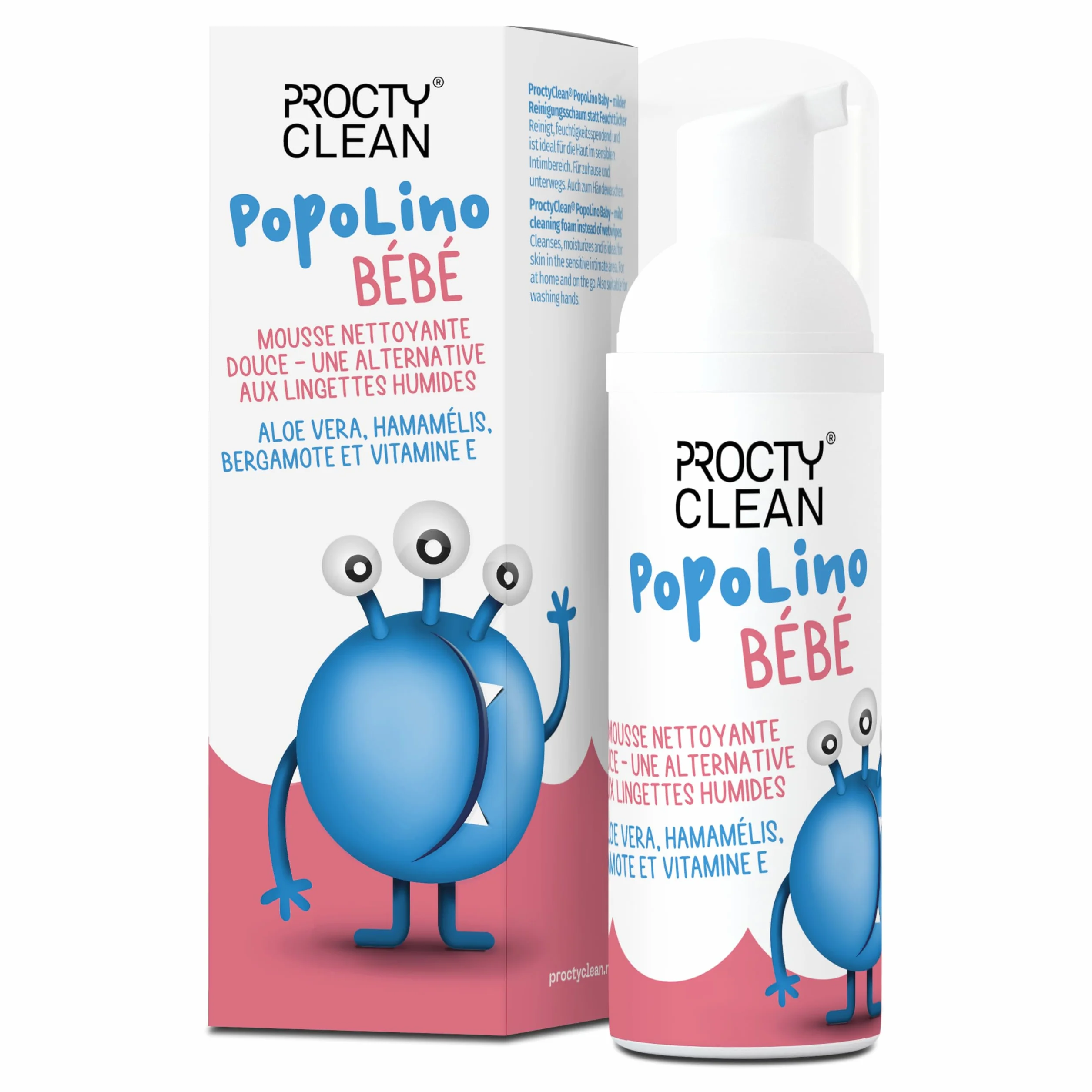 ProctyClean PopoLino Baby Mousse nettoyante douce au lieu de lingettes humides aloe vera hamamelis vitamine E