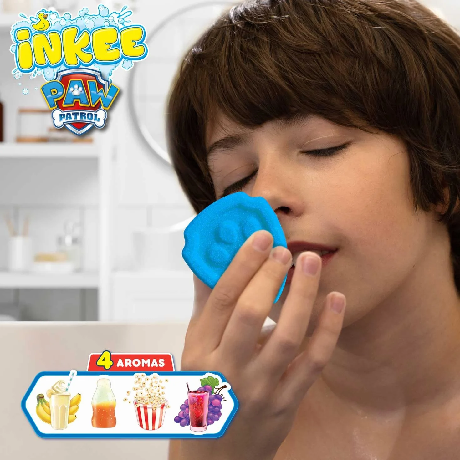 INKEE Coffret de bain PAT PATROUILLE - Set de bain avec 4 boules de bain et 5 figurines Pat Patrouille, Bombes de bain surprise parfumées à l'huile d'amande douce