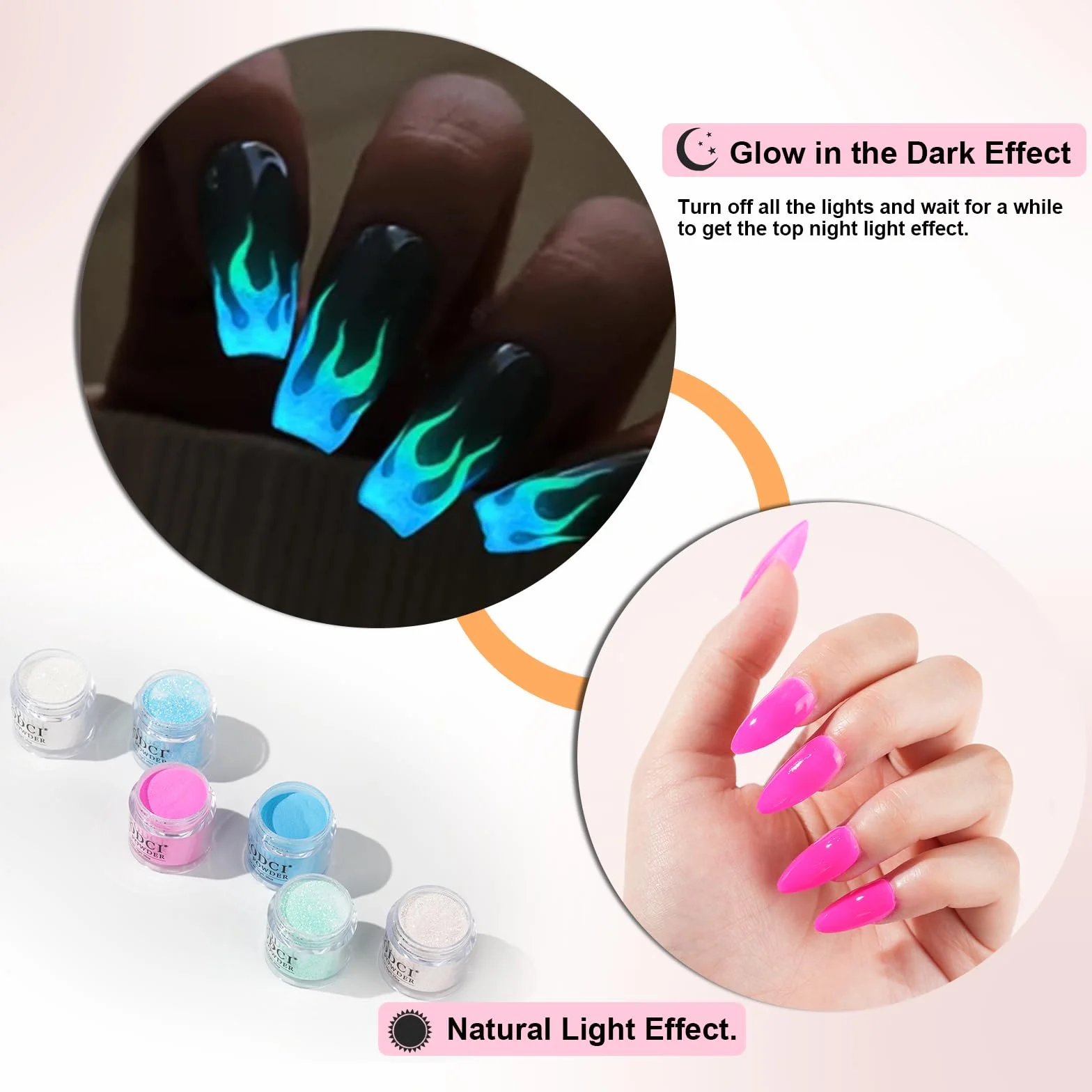 Kit de Poudre à Ongles 15Pcs, 6 Couleurs Lumineuses Bleu Rose Paillette, Poudre Acrylique avec Base Finition Activateur Pinceau, Nail Art Manucure DIY
