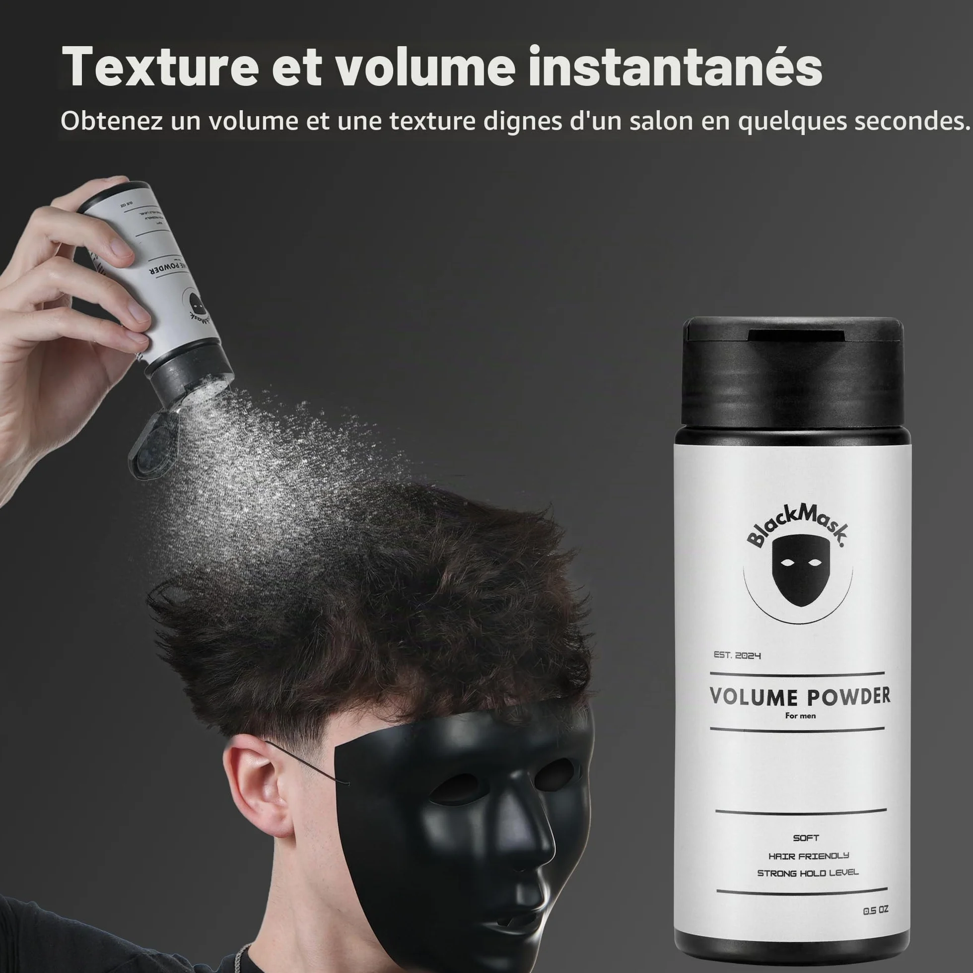 BlackMask Poudre Texturisante pour Hommes, Facile à Appliquer - Ajoute Instantanément Texture et Volume, Ingrédients Tout Naturels, Tenue Forte, Poudre pour Cheveux pour Hommes