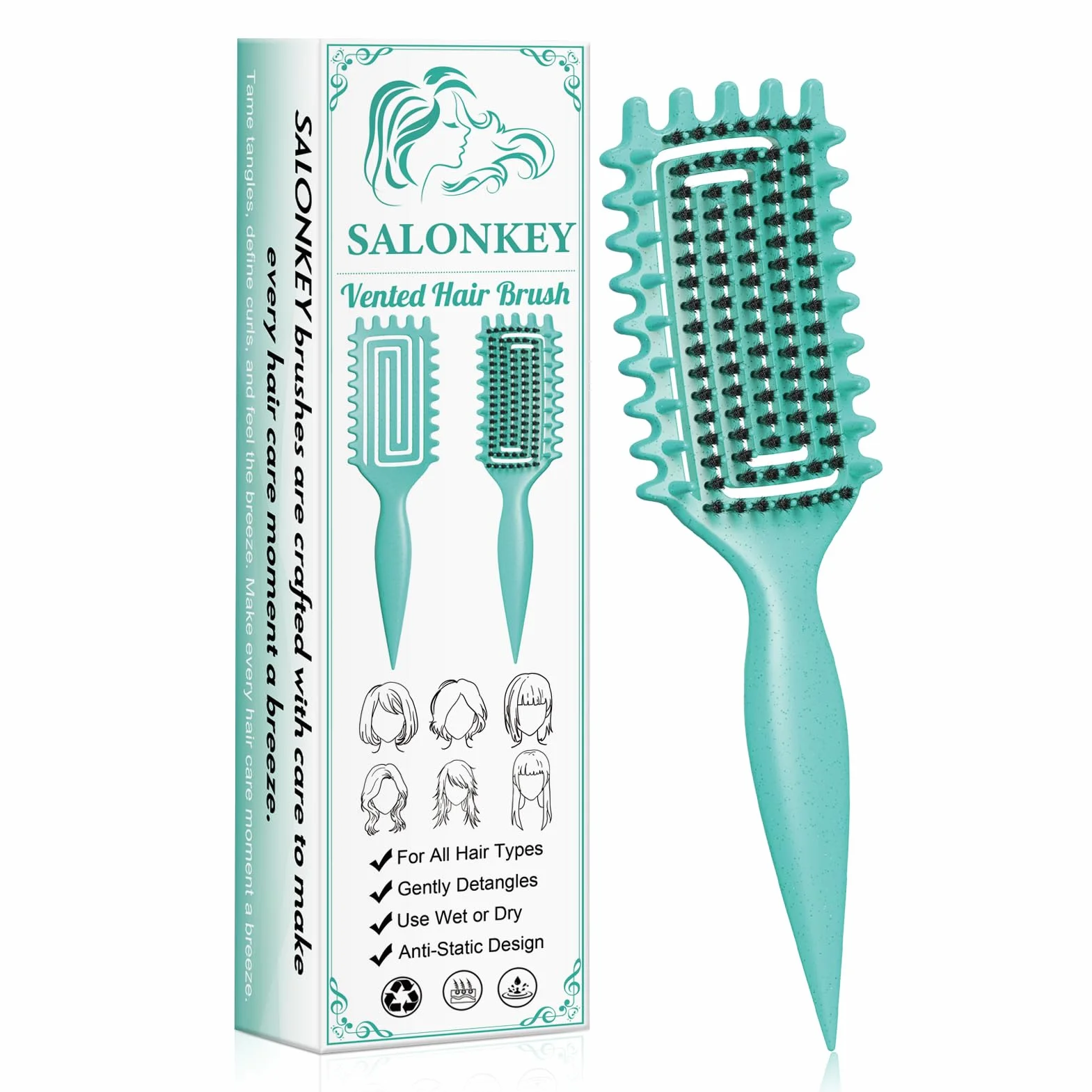 Brosse à cheveux antistatique démêlage doux poignée ergonomique vert
