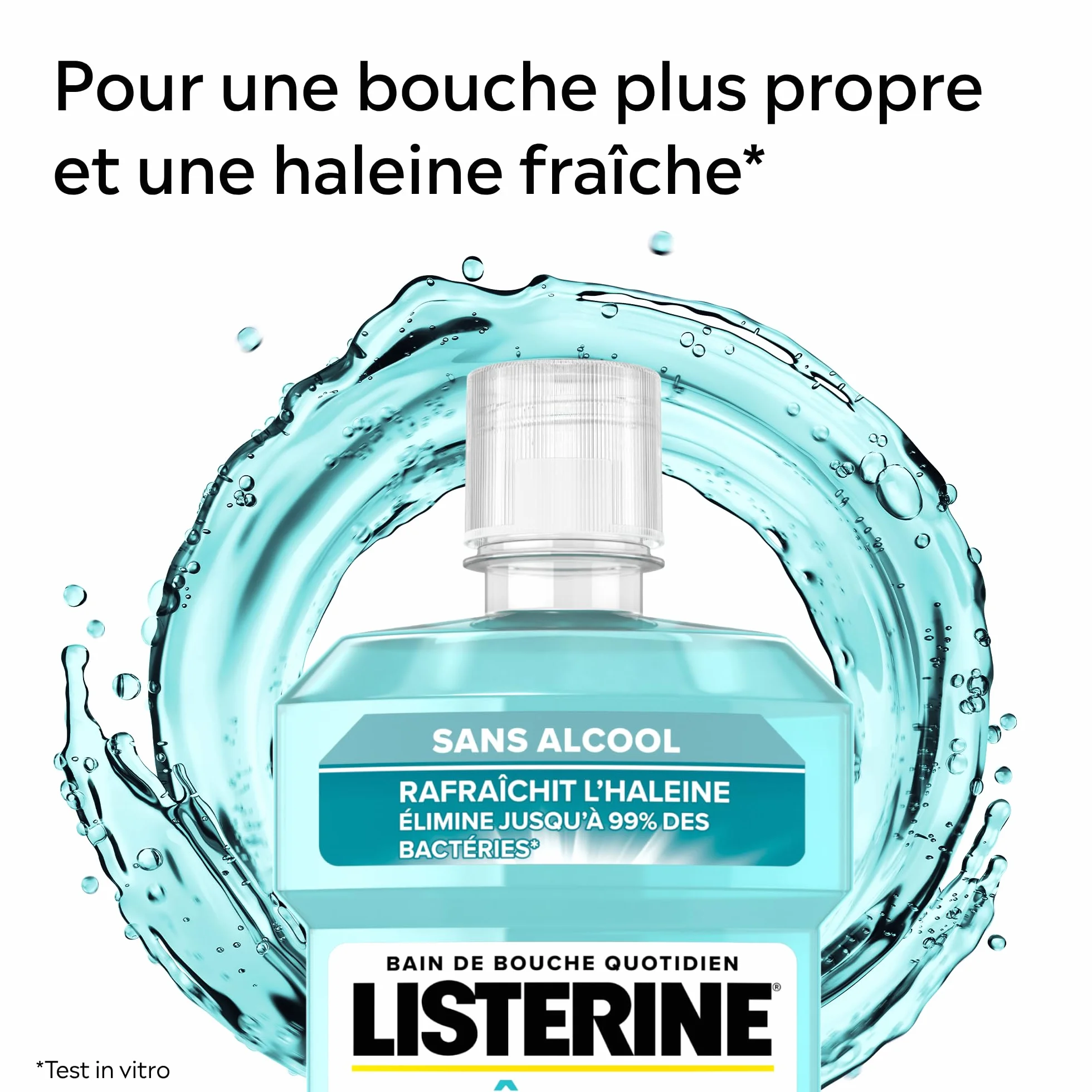 Listerine Bain de Bouche Fraîcheur Goût Plus Léger 0% Alcool 500 ml Soin bucco-dentaire quotidien sans alcool