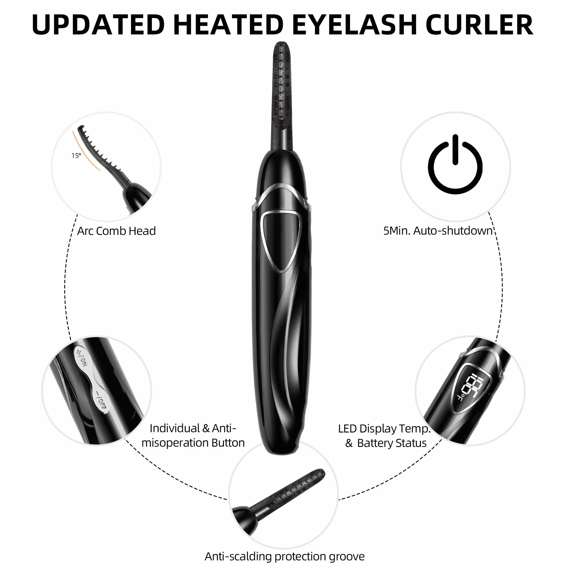 Heated Eyelash Curler, S600 Heated Lash Curler, Accurate Temperature Control Electric Eyelash Curler Heated - Intelligent Power Off, Fast Heating (Beluga/Silver, S600-148MM)