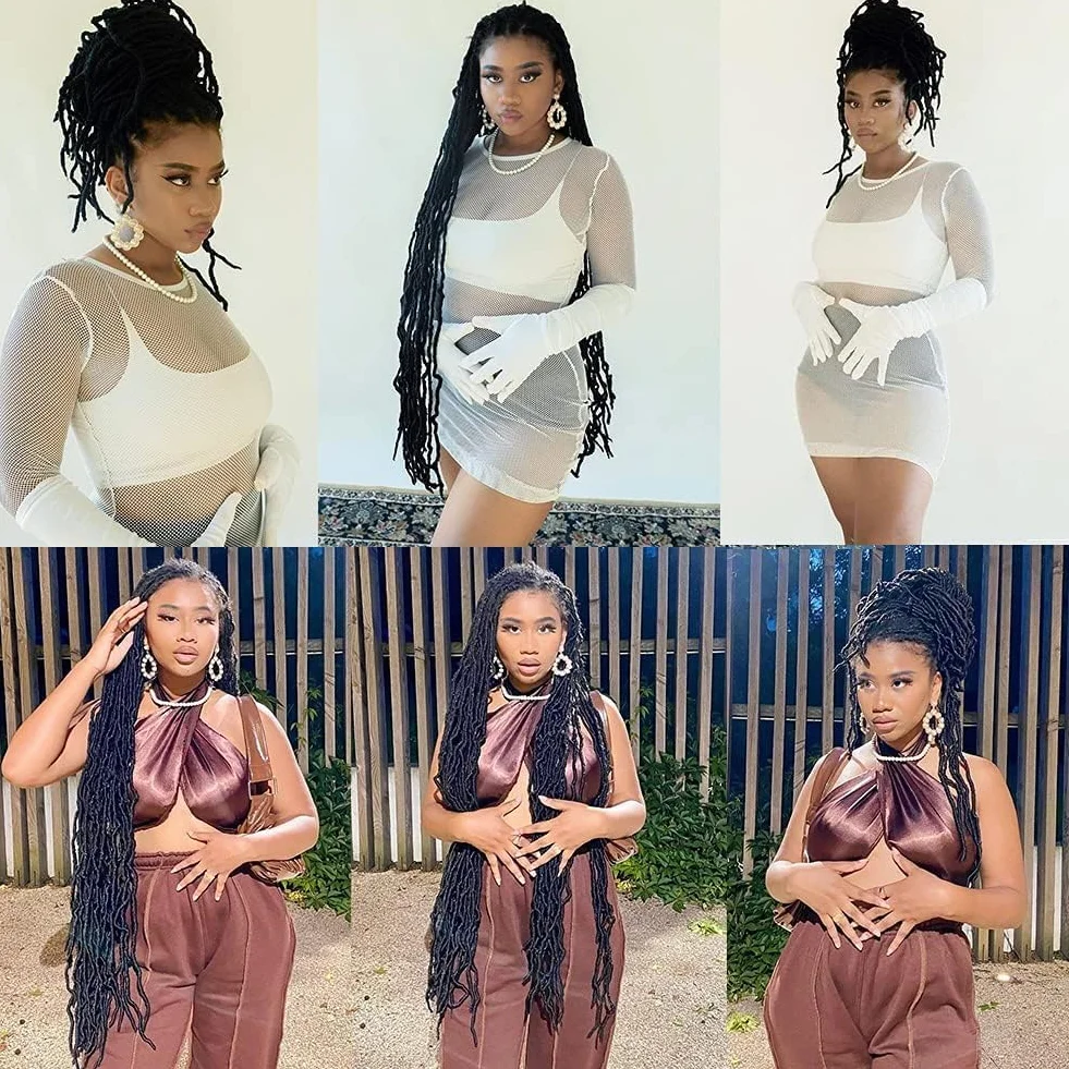 Xtrend 7 Packs 30 Pouces Nu Faux Locs Crochet Cheveux Longs Brun Foncé Pré-bouclé Déesse Faux Locs Tresses Extensions de Cheveux 1B