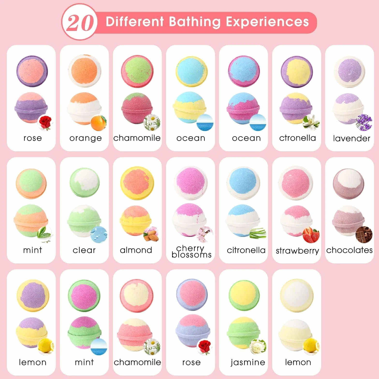 Bombes de bain moussantes biologiques Fafamara - Lot de 20 boules pétillantes relaxation et stress