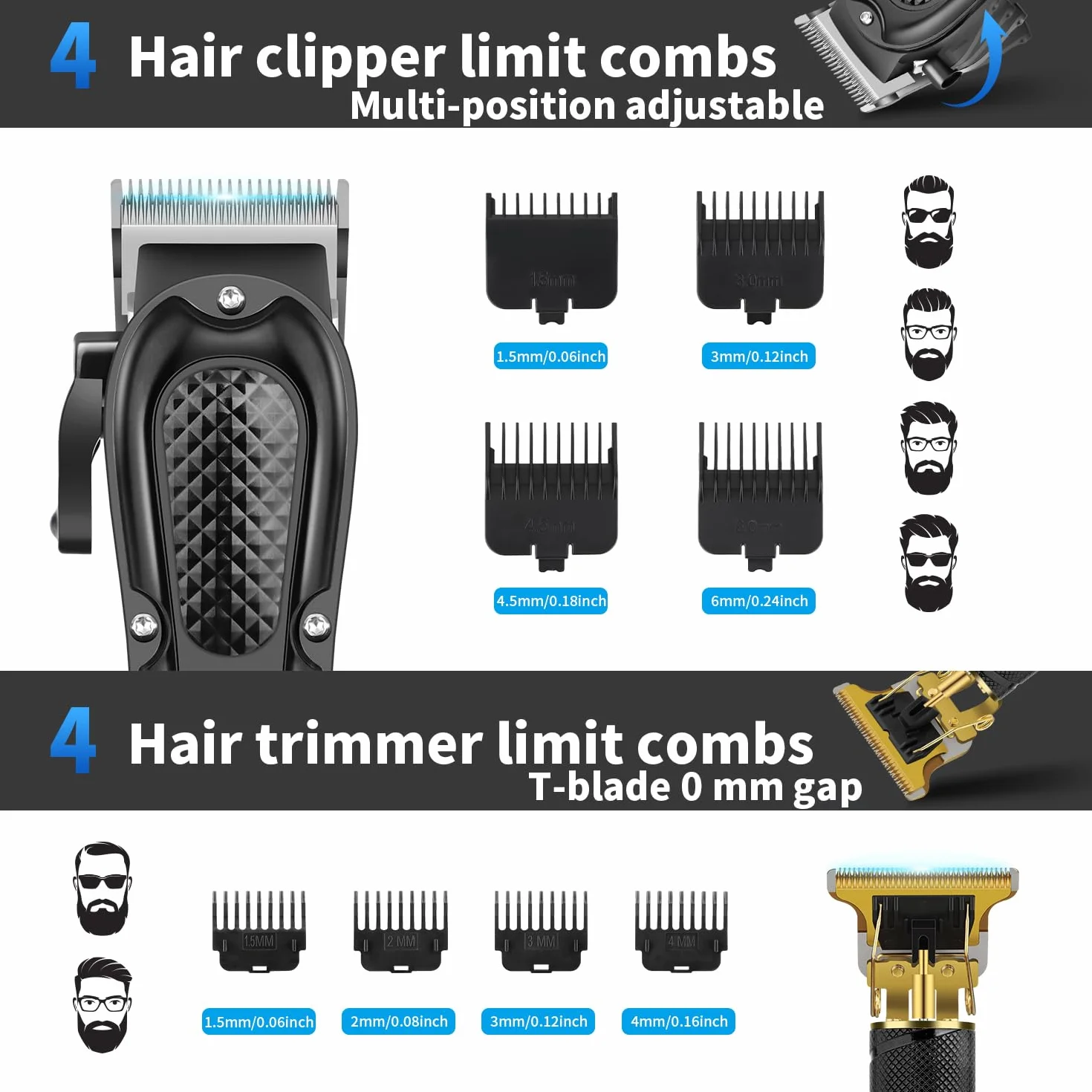 HIENA PRO Tondeuse à cheveux pour homme, sans fil, tondeuse à cheveux, tondeuse à barbe, rasoir à lames, kit complet de rasage et de coupe de cheveux électrique (3 pièces)