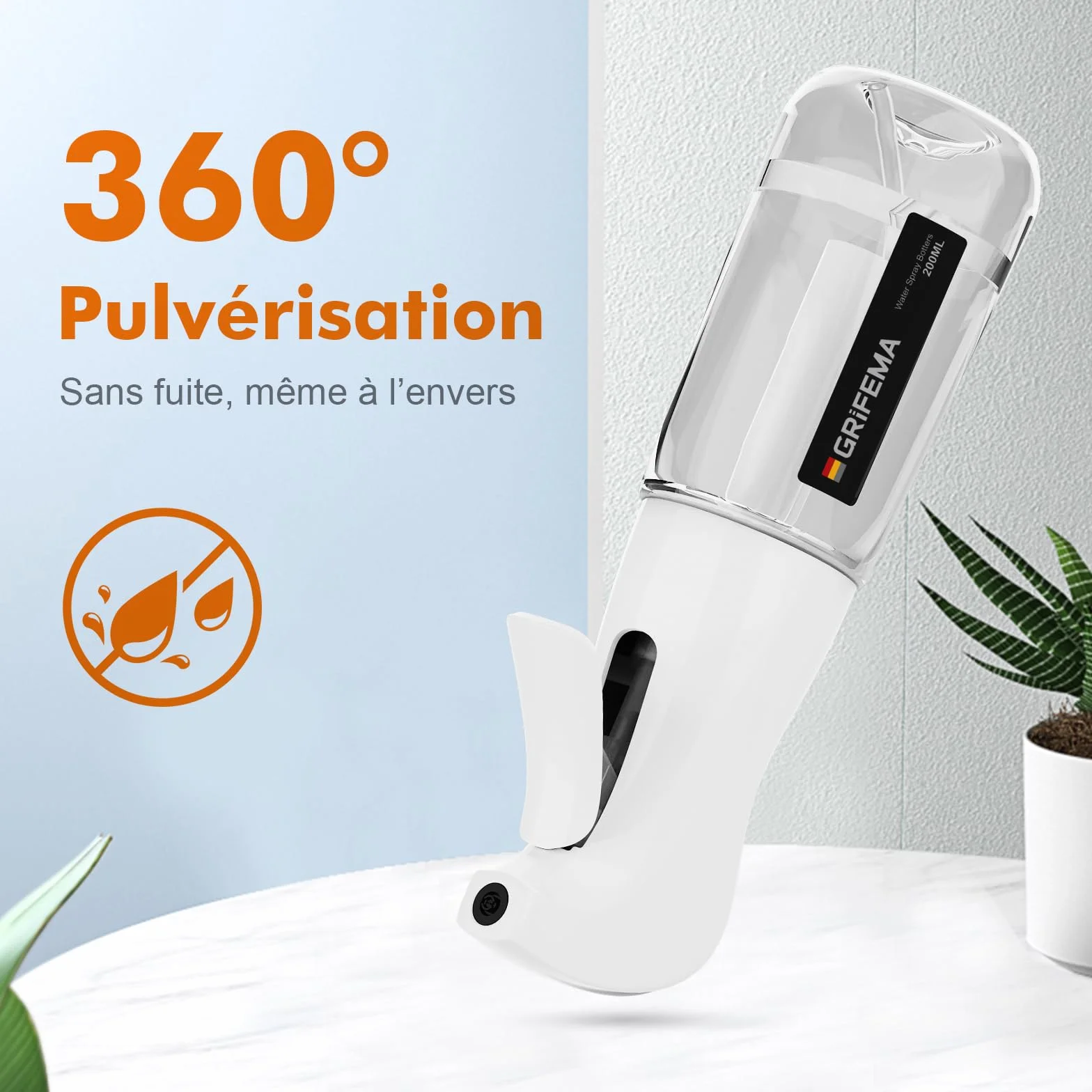 GRIFEMA Pulvérisateur d’Eau 200 ml Blanc – Spray Réutilisable à Brume Fine GE2003W-200