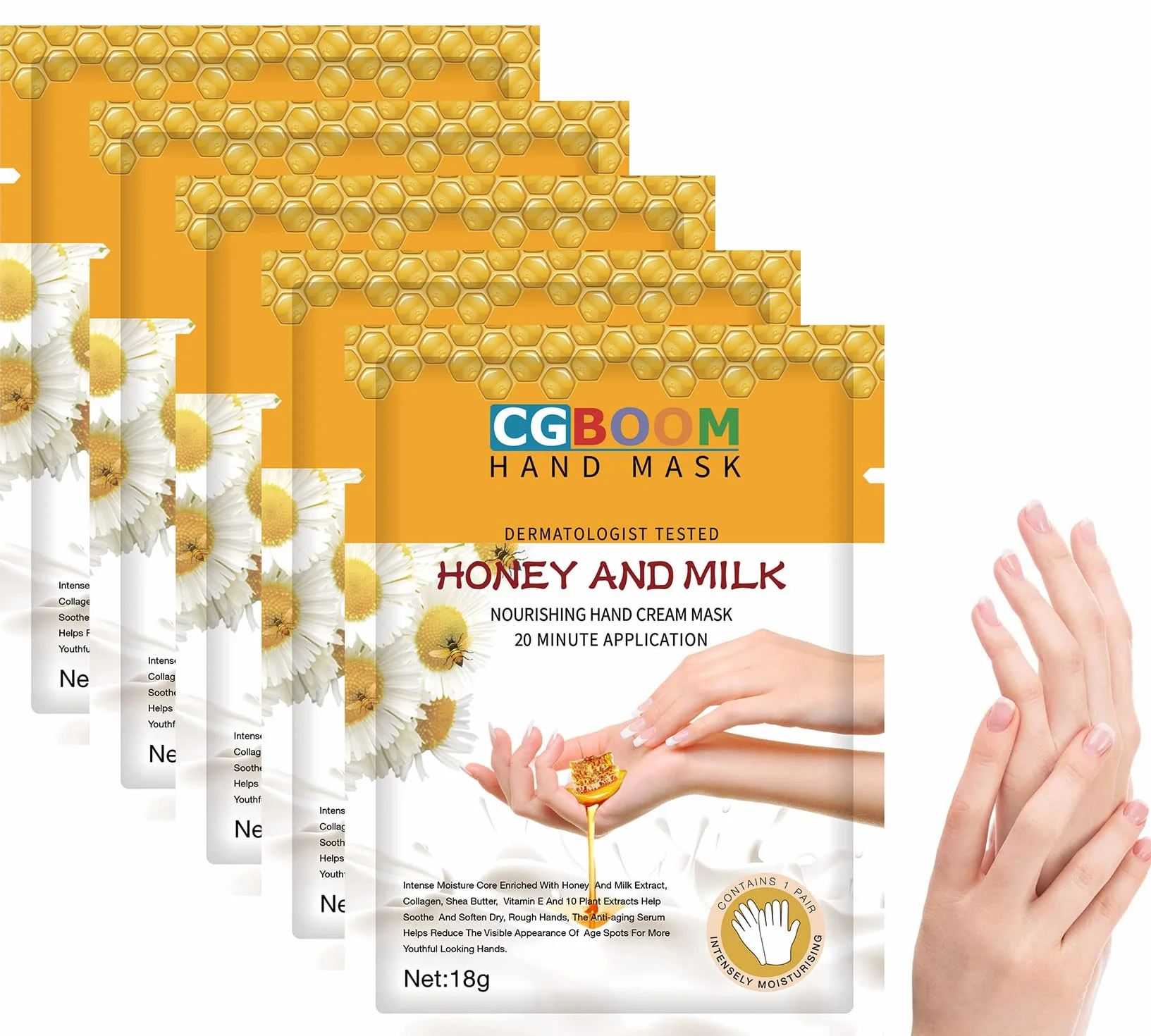 Masques hydratants exfoliants mains lait miel - Gants nourrissants peau sèche craquelée