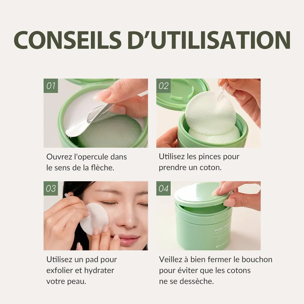 MIZON PORE FRESH PEELING TONER PAD (x60) AHA BHA PHA Soin coréen Exfoliant Apaisant Rétrécit les pores Peaux sensibles
