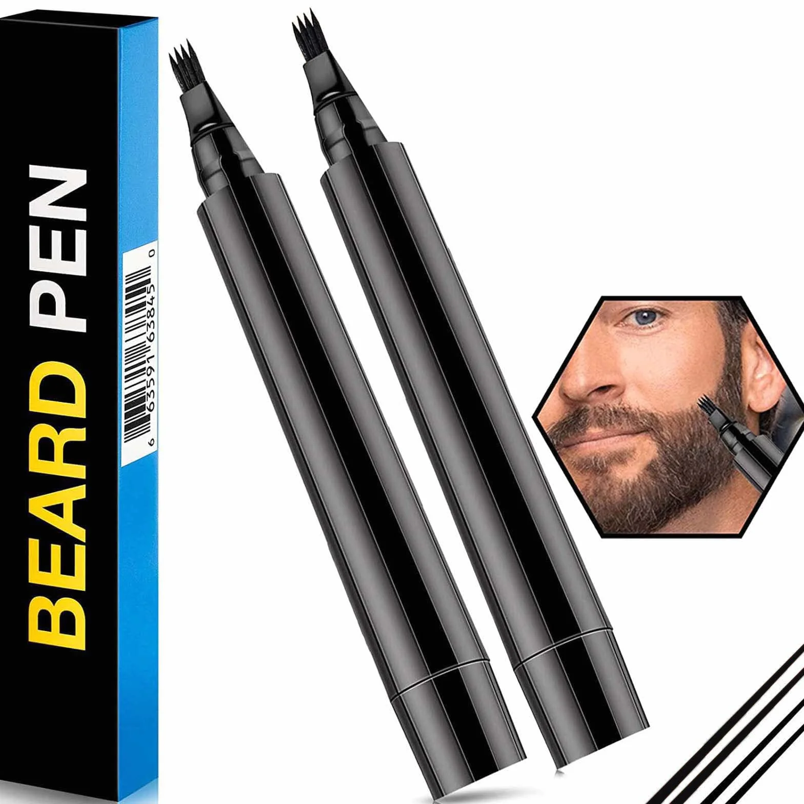 Lot de 2 stylos à barbe noirs naturels, imperméables, longue durée pour barbe et sourcils