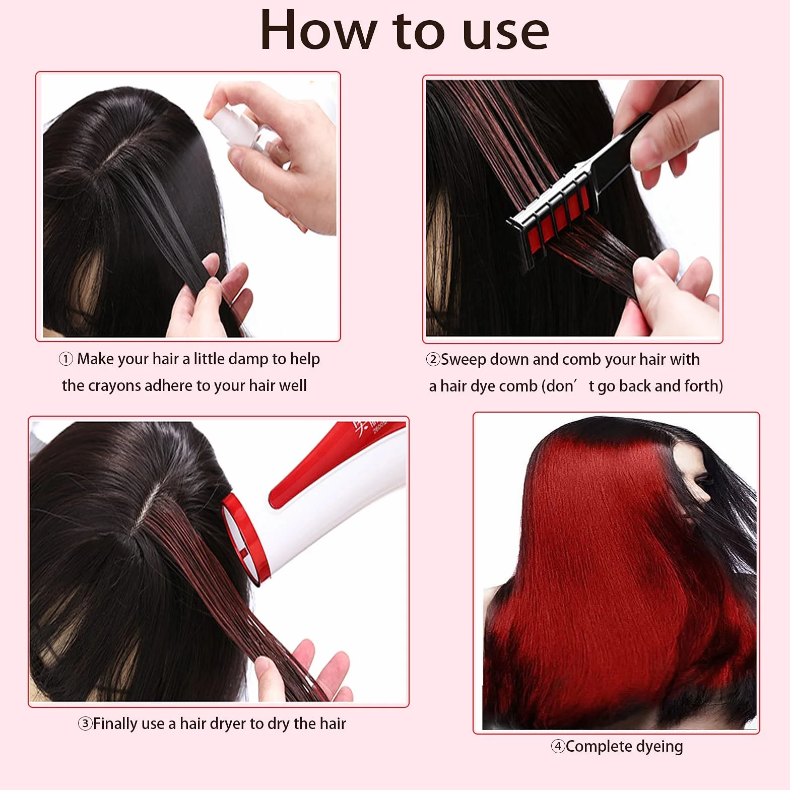 Cheveux Craie Peigne, Coloration Temporaire, 10 Couleurs, Non Toxique, Halloween, Fête, Cosplay