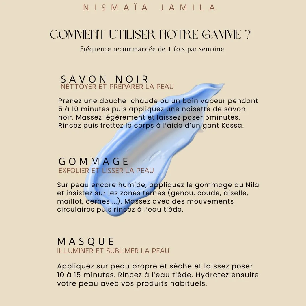 Coffret Rituel Hammam Nila Royal Savon Noir Argan Gommage Exfoliant Amande Douce Masque Beurre de Karité Vitamine E Corps Visage