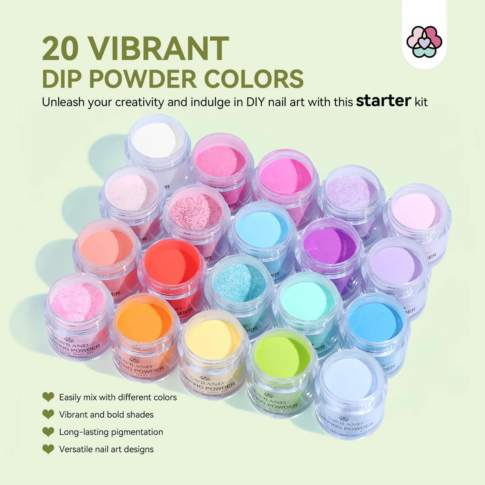 Saviland 29PCS Dipping Powder Kit, Kits Trempage Manucure Professionnel 20 Couleurs avec Activateur Base Top Coat