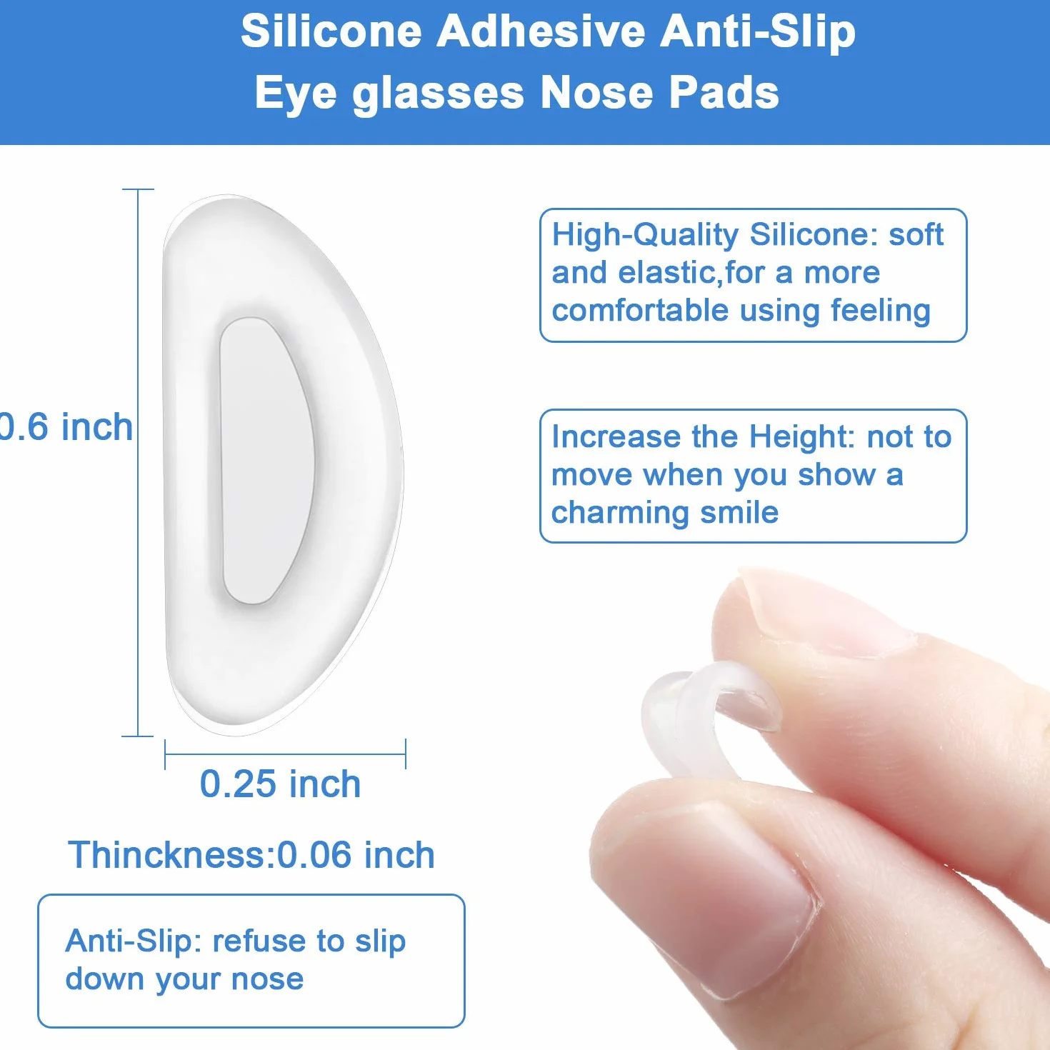 Lot de 24 paires de coussinets nasaux autocollants en silicone souple antidérapant pour lunettes 15 mm