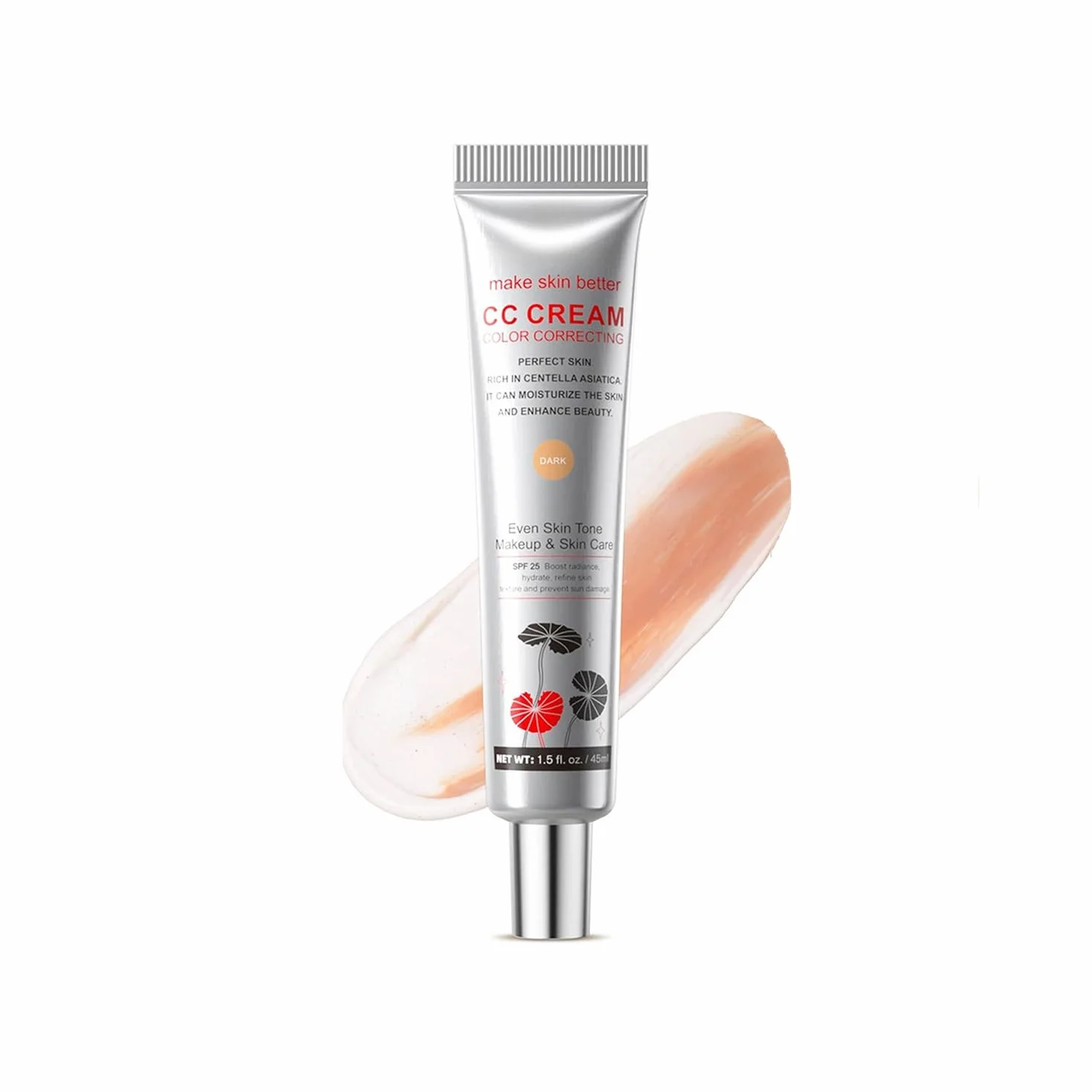 CC Cream Crème Correctrice de Teint SPF 25 Hydratant Teinté Léger Tenue Longue Effet Lissant Illuminateur DARK 45ml