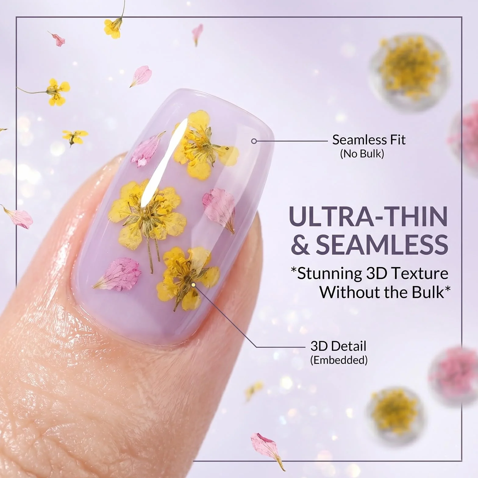 Fleurs Séchées Ongles 3 Pièces Nail Art Décoration Naturelle Blanc Jaune Rose Accessoires Manucure DIY Résine