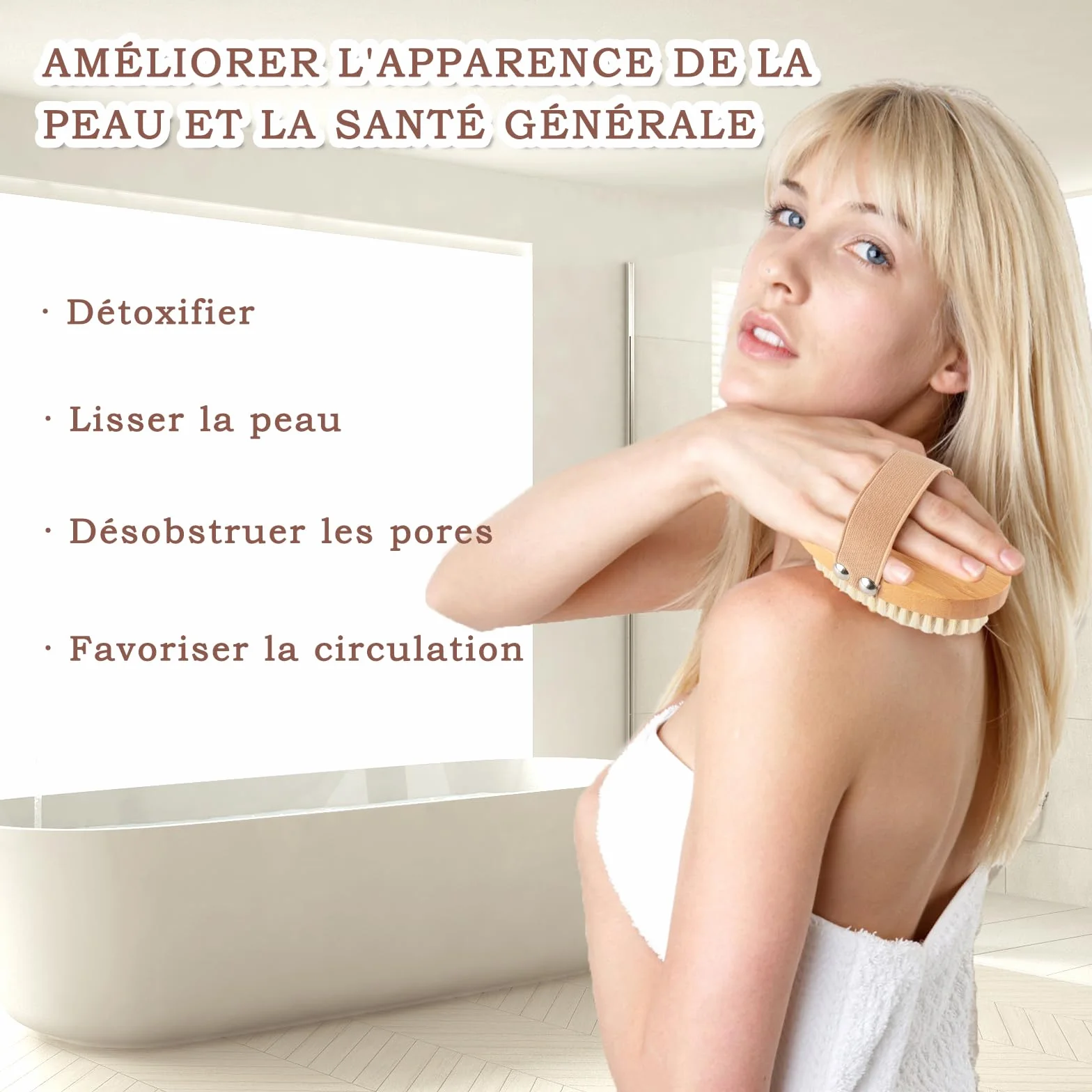 FREATECH Brosse de Gommage Corps, Poils Naturels Exfoliants Peau Sèche, Anti-Cellulite, Circulation Sanguine