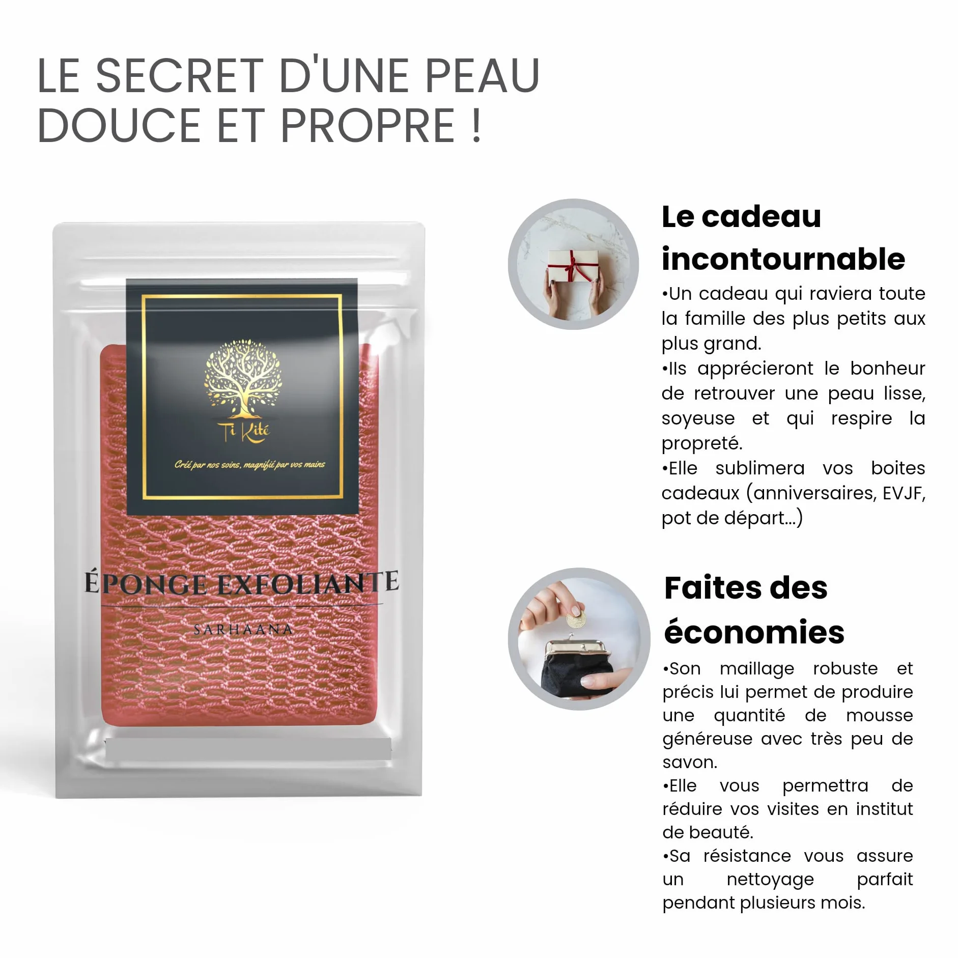 Filet de Douche africain Djampe Eponge exfoliante Gant Fleur Toilette XL CORAIL