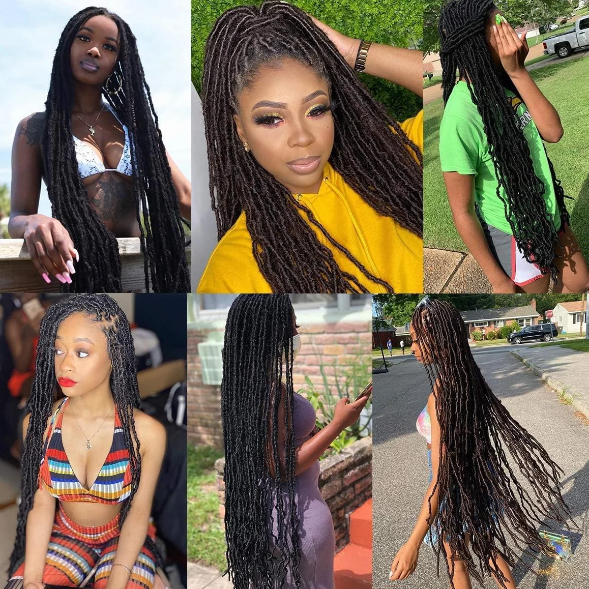 Xtrend 7 Packs 30 Pouces Nu Faux Locs Crochet Cheveux Longs Brun Foncé Pré-bouclé Déesse Faux Locs Tresses Extensions de Cheveux 1B