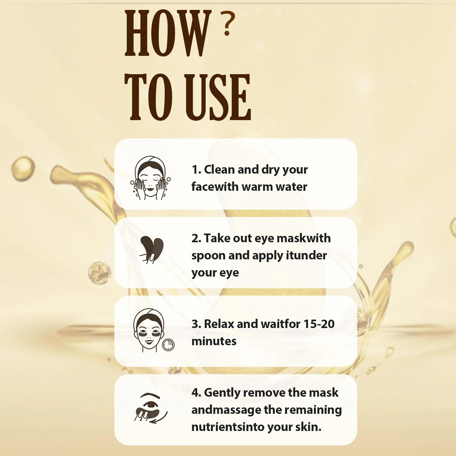Masque Yeux 24K Or Patchs Hydratant Anti-Rides Poches Fatigue Soin Contour