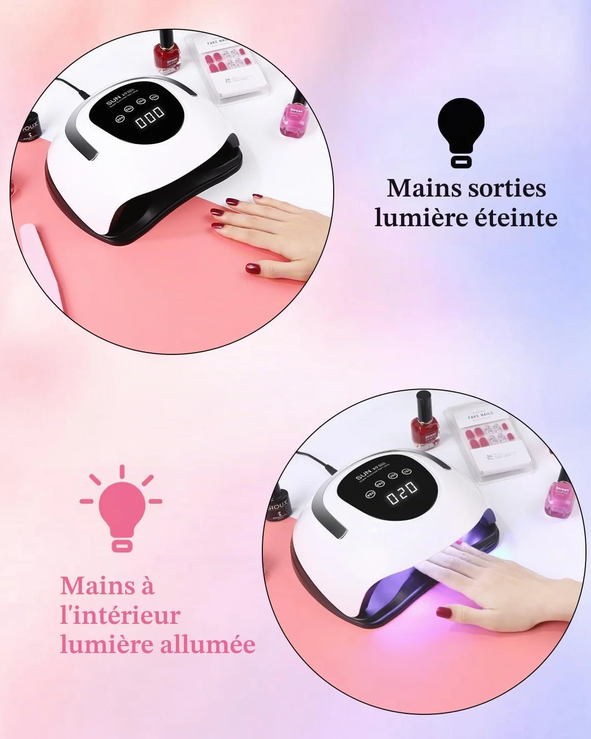 220W Lampe UV Ongles Gel, 10/30/60/99S Minuteries Lampe UV Vernis Semi Permanent, Portable Lampe LED Ongle avec Capteur Automatique, Professionnel Lampe UV Ongles Gel Pose pour Toutes Les Gels