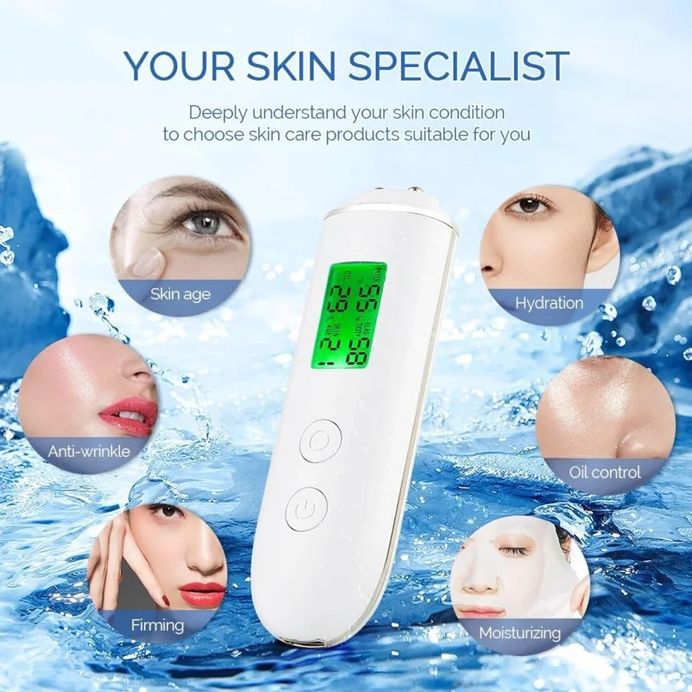 Testeur de peau, teneur en humidité et en du, analyseur de peau, eau de peau, joues, peau élastique, test d'âge, appareil de mesure, détecteur de substances actives