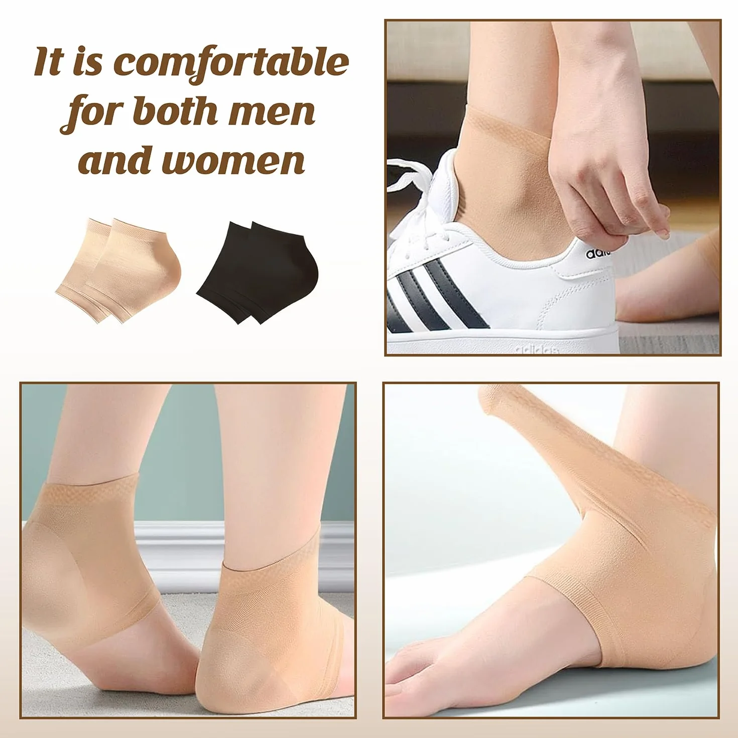 Chaussettes Hydratantes pour Talons en Gel Réutilisables - Traitement Talons Secs et Crevassés (Noir, Kaki)