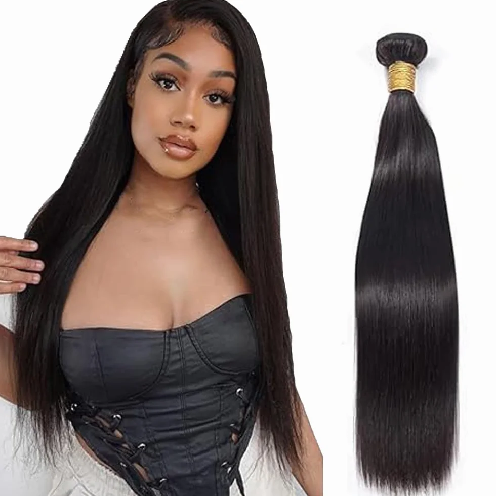 Cheveux Humains Straight Human Hair Bundles 1B Natural Black Human Hair Extensions Echthaar Tressen Double Weft Unprocessed Virgin Hair for Woman 1 Bundle 22 Inch