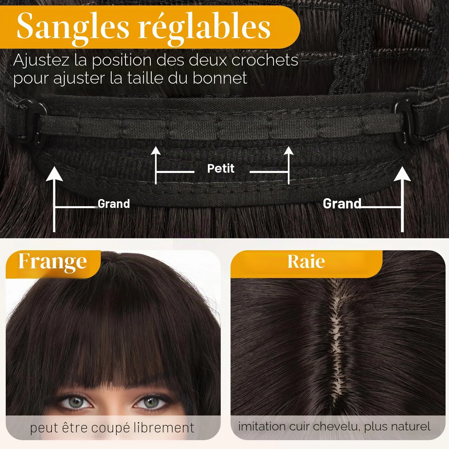 Sofeiyan Perruque Courte Ondulée 30 cm avec Frange, Cheveux Synthétiques Marron Foncé pour Femme Résistante à la Chaleur Naturel Bouclée pour Usage Quotidien et Cosplay
