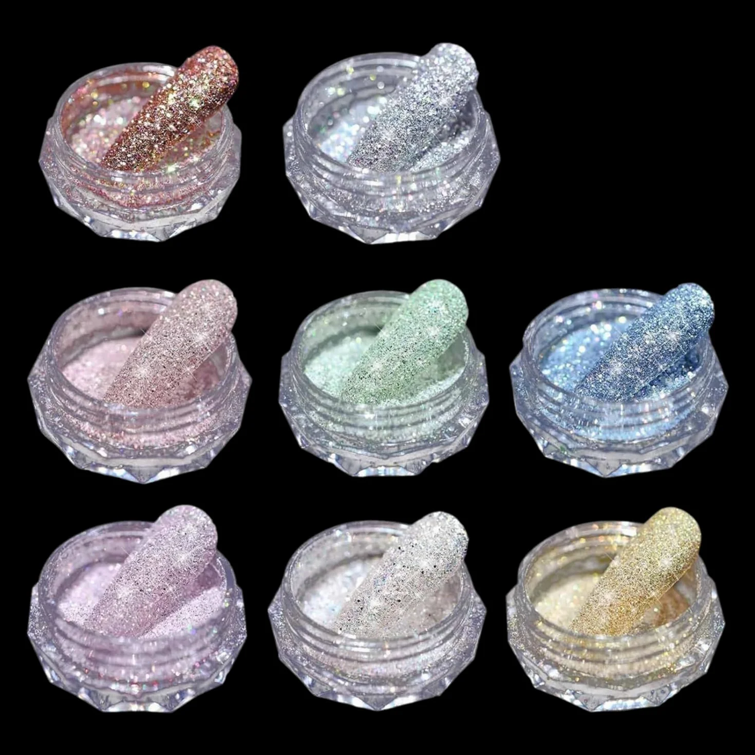 Paillettes Poudre Ongles 8Pcs Diamant Glitter Nail Art Décoration